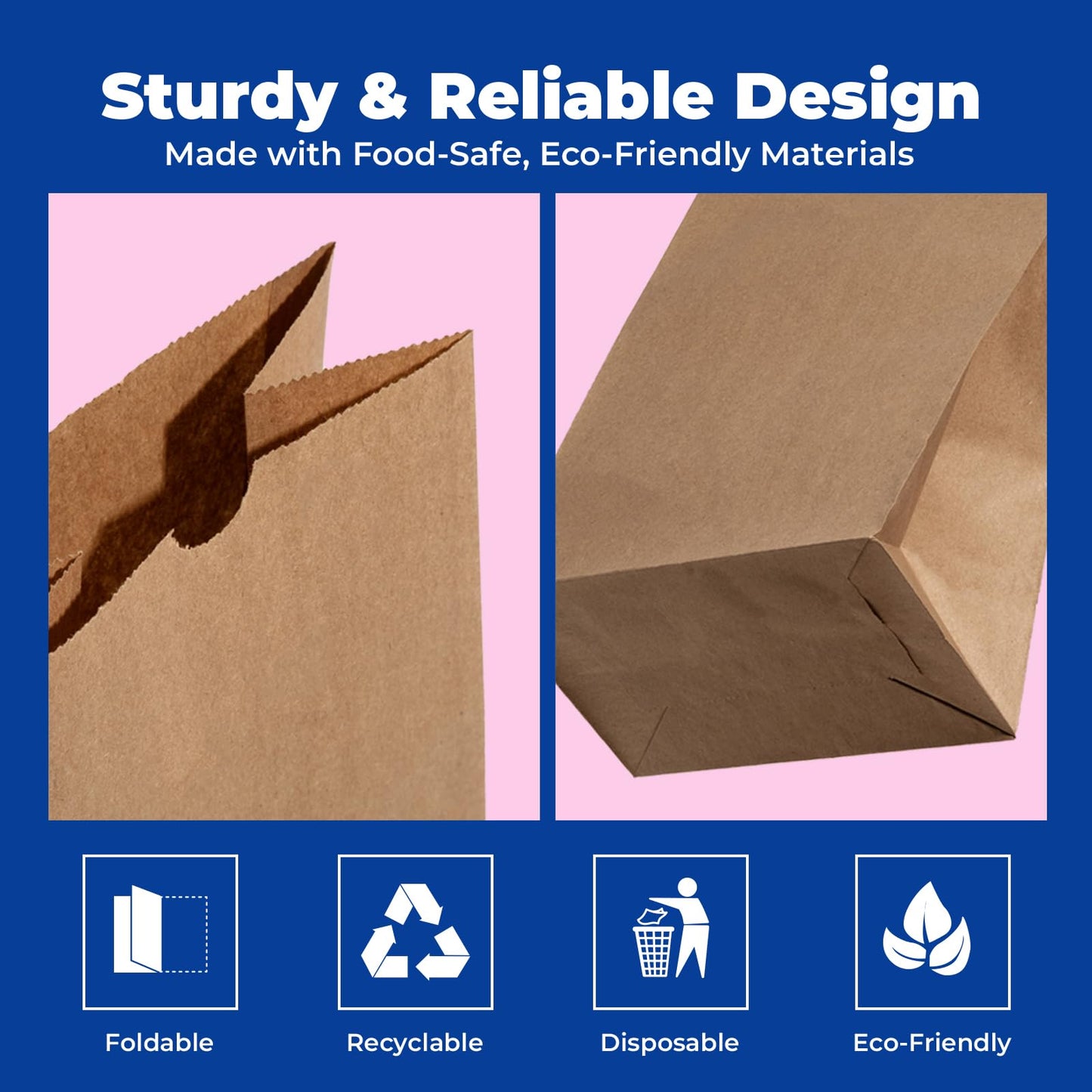 Fit Meal Prep 500 Pack 12 lb Brown Paper Lunch Bags, 13 x 7 x 4.5" Durable Paper Bags Bulk for Packing, Delivery, Take Out, Grocery, Retail Shopping, Premium Kraft Sack for Snacks, Bakery