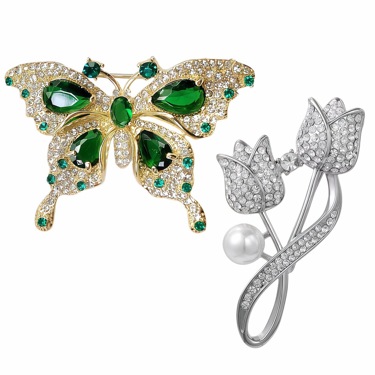 Yaximhozz 2pcs Rhinestone Brooch Pin for Women Dress Elegant Stylish Crystal Brooches Fashion Accessories Pins Lapel Boutonniere Ideas Wedding Christmas Birthday Jewelry Easter Gift (12 Green Butterfly/Silver)