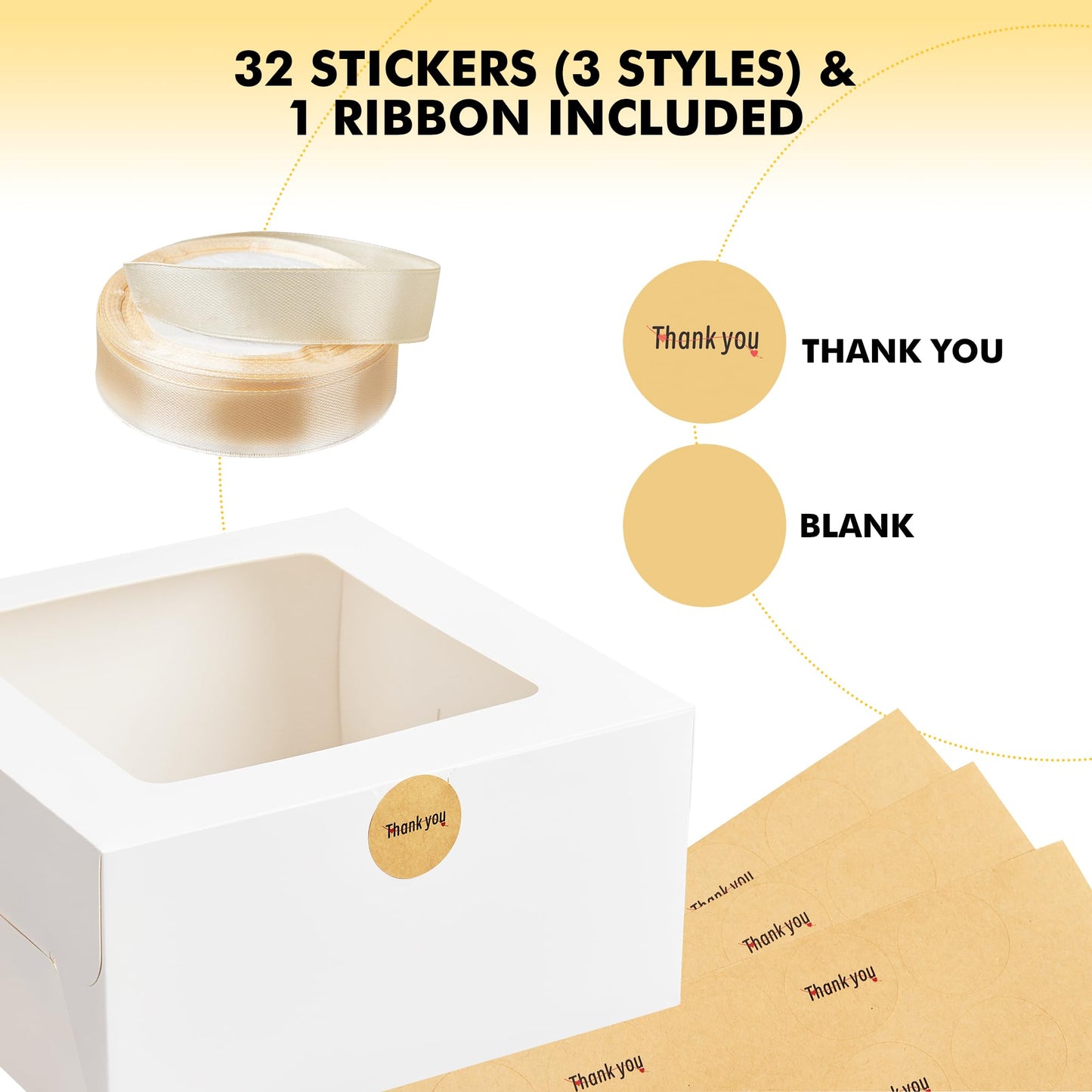 RACETOP 32pcs Cake Boxes with Window, 10x10x5 Inches White Bakery Boxes, Cookie Dessert Boxes, Pastry Box, Square Cardboard Cake Box for Cake, Birthday Party, Donuts, Wedding
