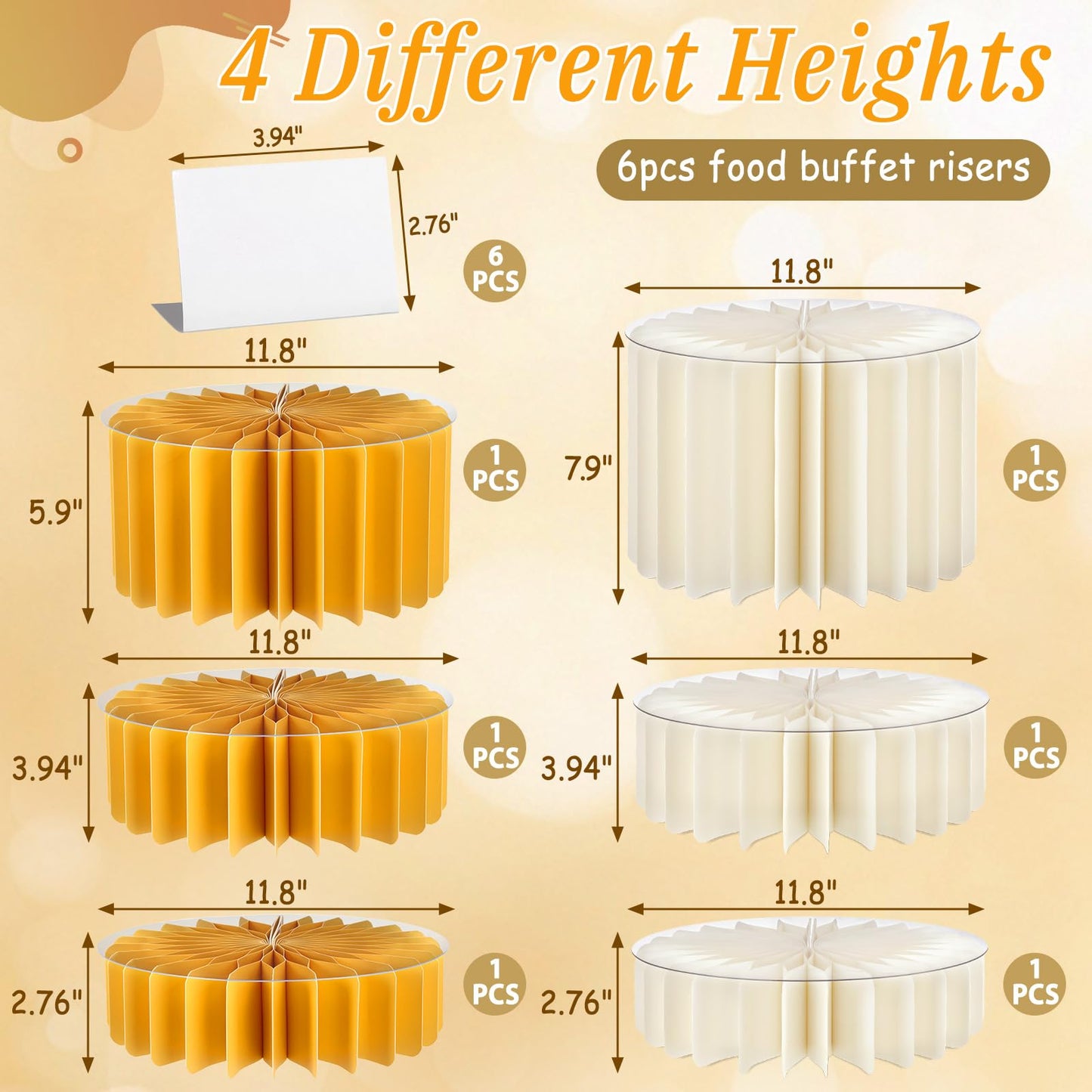 Youjoitim 6Pcs Buffet Risers, Food Risers for Table, Foldable Cake Display Stands, Tall Cardboard Cupcakes Stand for Show Catering Desserts Jewelry Wedding Birthday Party Decoration (Yellow White)