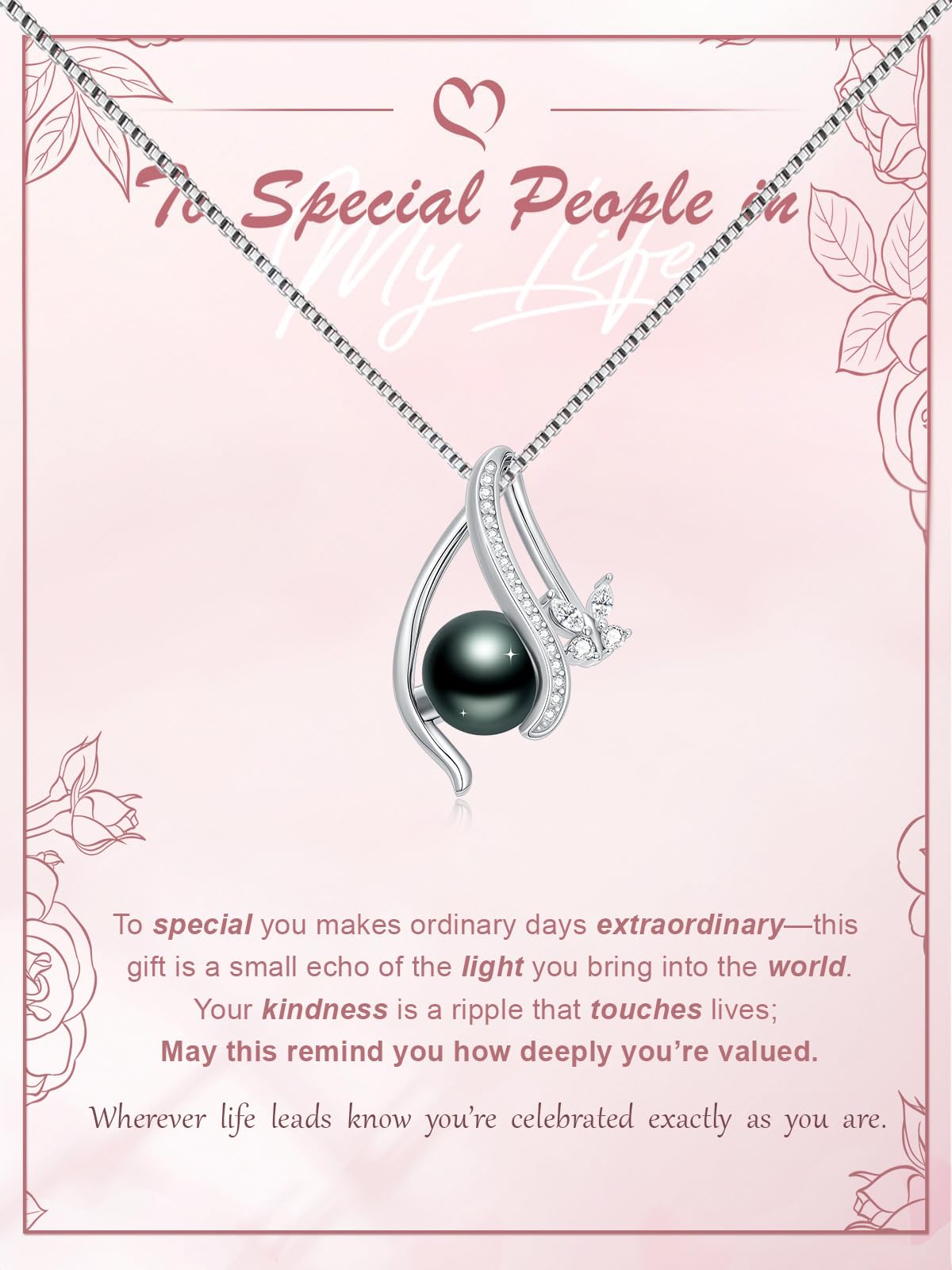 KANNSOAR Butterfly Tahitian Black Pearl Necklace 18K Gold-Plating Sterling Silver Jewelry Wedding Birthday Anniversary Valentines Day Christmas Mothers Day Gifts for Wife Women Mom Lover Girlfriend
