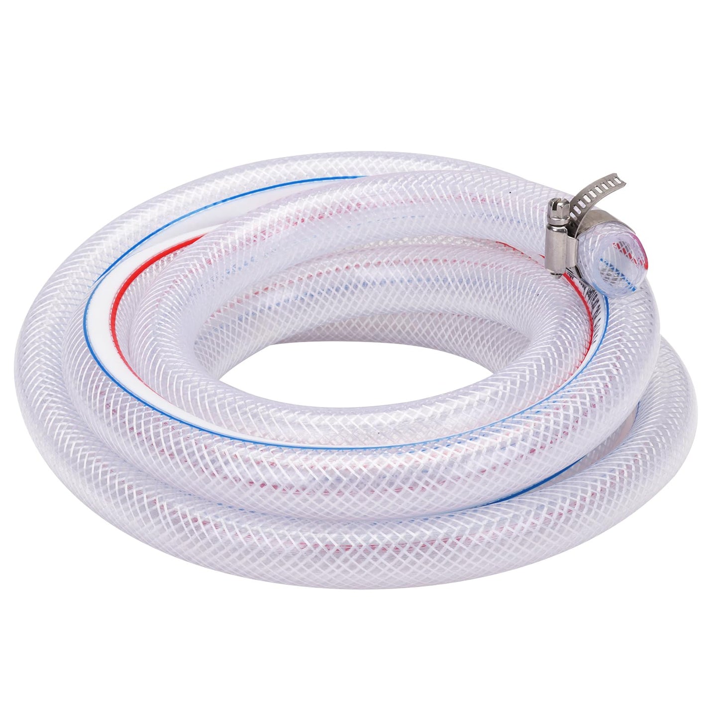 DERPIPE Soft Braided PVC Tubing - 5/8" x 7/8" OD High Pressure Clear Flexible PVC Tube Reinforced Vinyl Hose for Water, Oil with 2pcs Hose Clamps (10Ft)