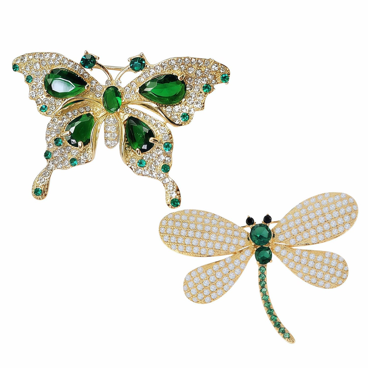 Yaximhozz 2pcs Rhinestone Brooch Pin for Women Dress Elegant Stylish Crystal Brooches Fashion Accessories Pins Lapel Boutonniere Ideas Wedding Christmas Birthday Jewelry Easter Gift dragonfly (18 White/Green Butterfly)