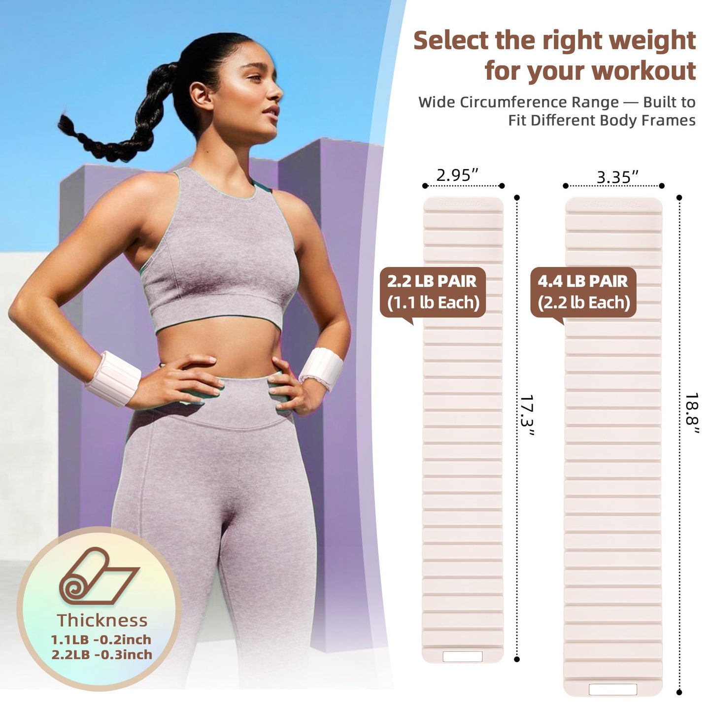 BECOJADDE Wrist Weights Ankle Weights for Women 1 Pair (1.1 lb Each) Silicone Magnetic Leg Arm Weighted Bracelet for Home Yoga Pilates Gym Workout Walking Jogging, Beige Taupe