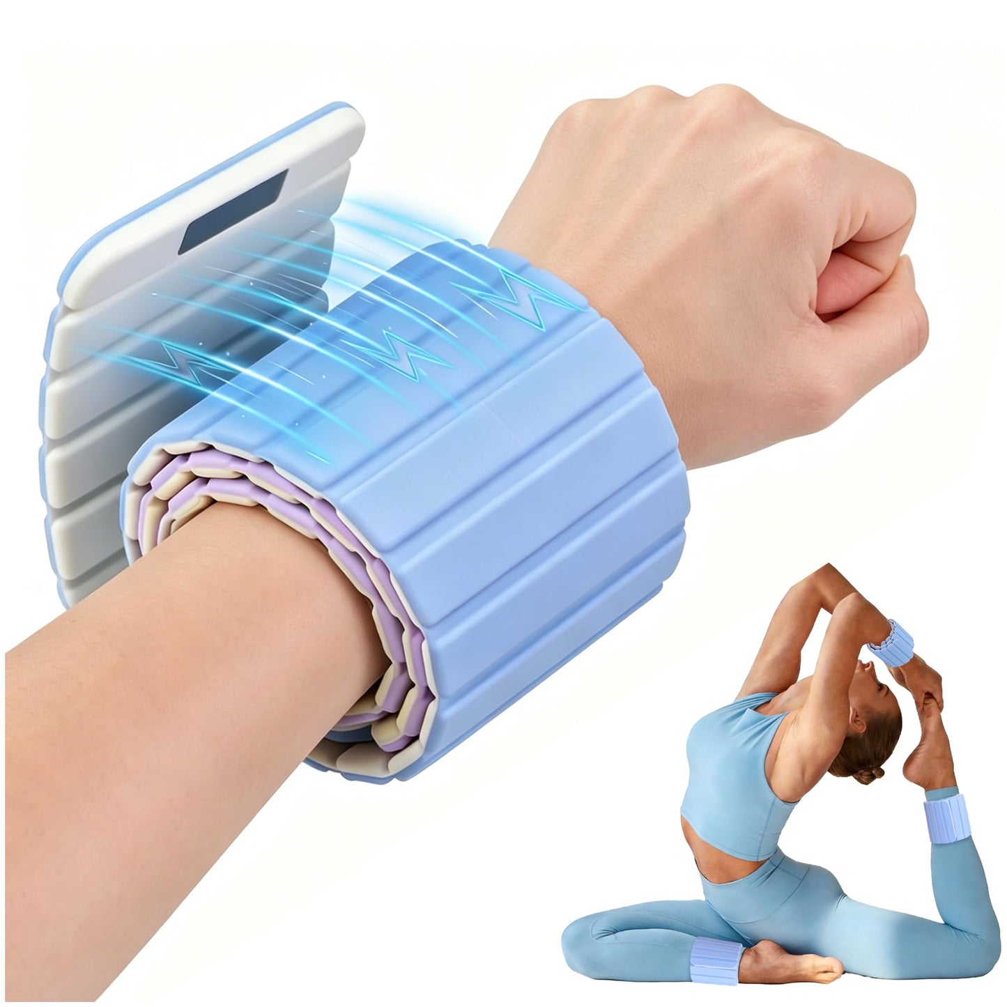 BECOJADDE Wrist Weights Ankle Weights for Women 1 Pair (2.2 lb Each) Silicone Magnetic Leg Arm Weighted Bracelet for Home Yoga Pilates Gym Workout Walking Jogging, Blue Cream