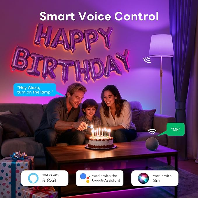 Smart Floor Lamp with RGBCW Color Change Bulb, Compatible with Alexa, Siri, Google Voice & App Control, Standing Lamp with Linen Shade, Tall Lamp for Living Room, Bedroom, Office,Gold
