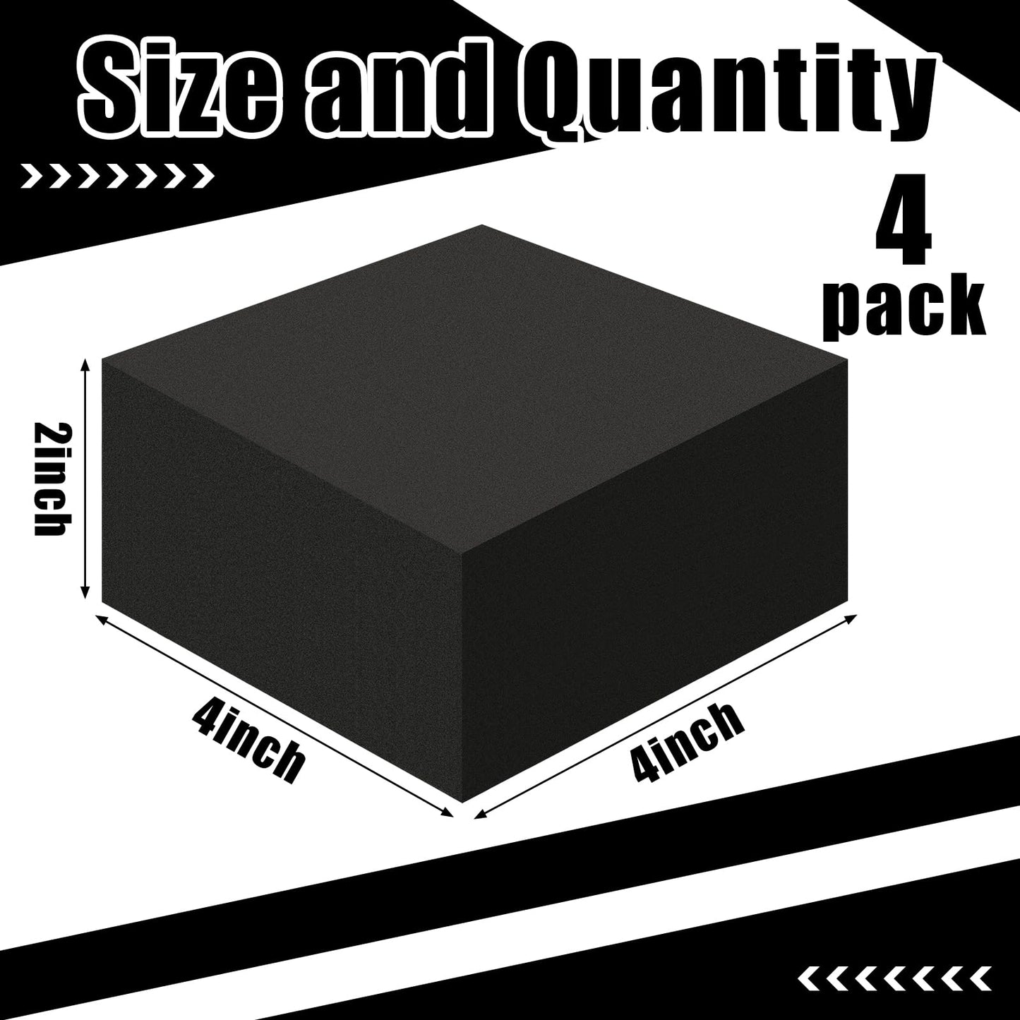 Joyfolk 4 Pcs 2" Thick Foam Padding Sheet with Adhesive Backing Closed Cell 4 Inch x 4 Inch Self Stick Neoprene Insulation Foam Sheet Black for Furniture Cars Speakers