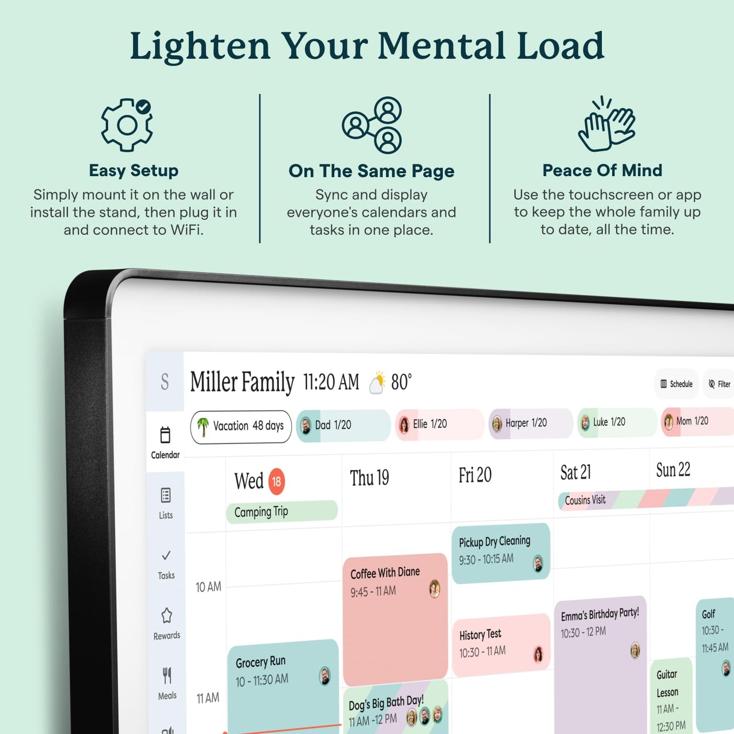 Skylight Calendar Max: 27-Inch Smart Digital Calendar & Chore Chart, Family Organizer with Interactive Touchscreen Display – Wall Mountable in Portrait or Landscape, Charcoal Shadowbox Frame