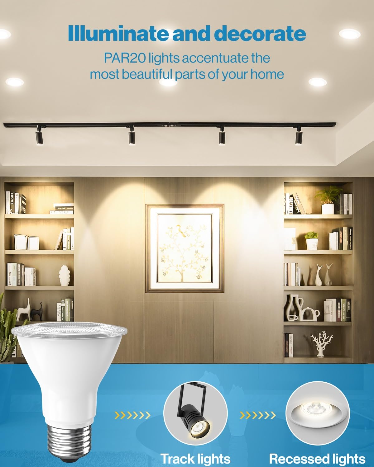 Sunco 10 Pack PAR20 LED Bulbs Flood Light Bulb, 500 LM, 7W (50W Equivalent), 2700K Soft White, E26 Medium Base, Dimmable, Track Lighting, for Indoor/Outdoor Use, Wet Rated, UL