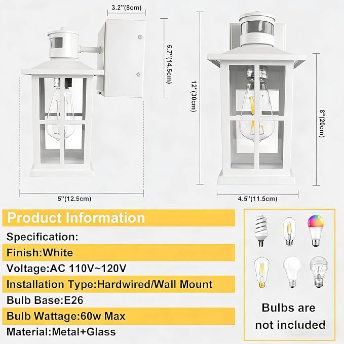 Motion Sensor Porch Lights with GFCI Outlet, Outside Dusk to Dawn Wall Mount, 3 Lighting Modes Exterior Light Fixture Waterproof, Outside Wall Lamp for House Patio Garage.(White,1 Pack)