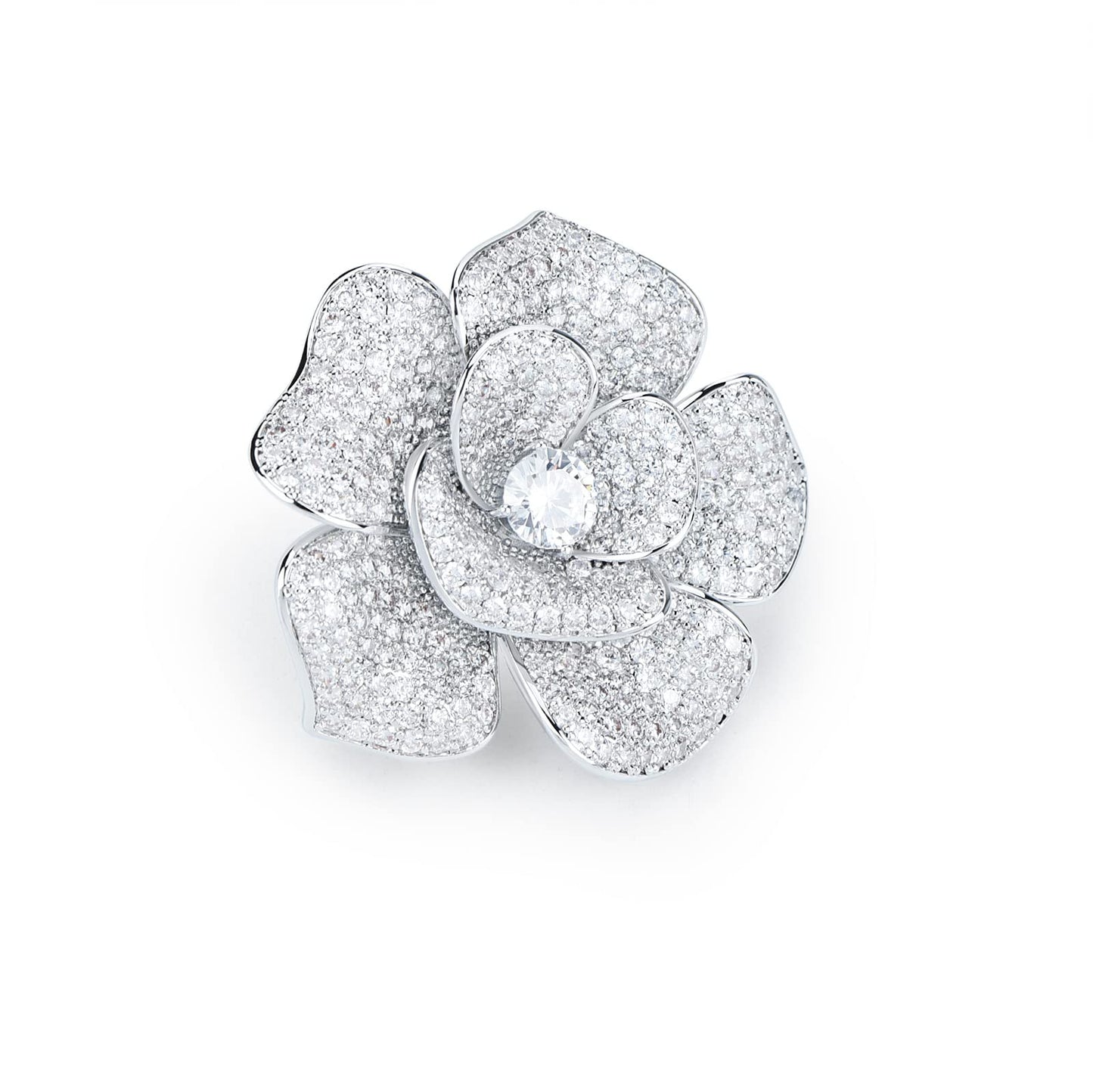 Elegant Crystal Blooming Rose Flower Brooch Lapel Pin Breastpin for Women Birdal Cardigan Hat Scarf Suit Sweater Floral Pins (White Gold Rose)