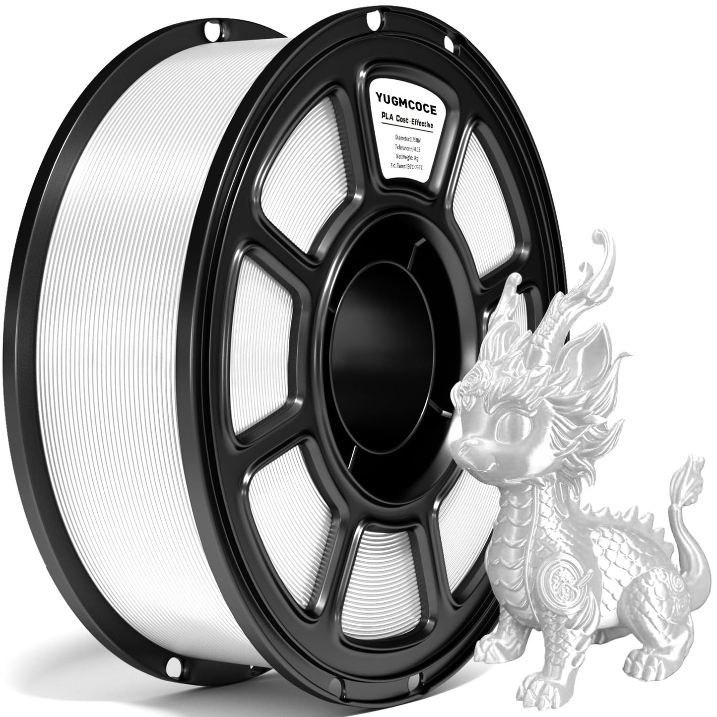 YUGMCOCE Silk PLA Filament 1.75mm,3D Printer Filament with a Metallic Glossy Finish, Dimensional Accuracy +/- 0.02 mm, 1kg Spool(2.2lbs) Fits for Most FDM 3D (A-Silk White Pla)