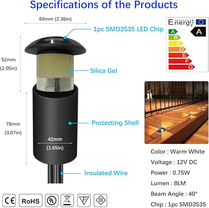 LED Outdoor In Ground Lights with Protecting Shell, Warm White Φ2.36in Low Voltage 12V DC IP67 Waterproof, Electric Wired Recessed Landscape Well Lighting for Outside Yard Floor, 6 Pack Black