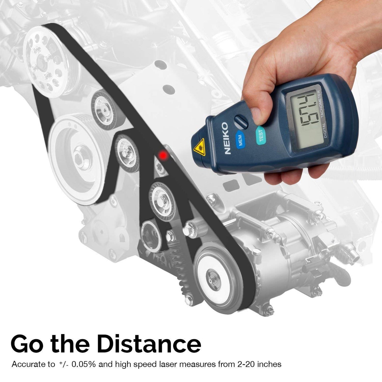 NEIKO 20713A Digital Tachometer, Noncontact Laser Photo Sensor with 2.5 to 99,999 RPM Accuracy, RPM Gauge Marker with Batteries Included