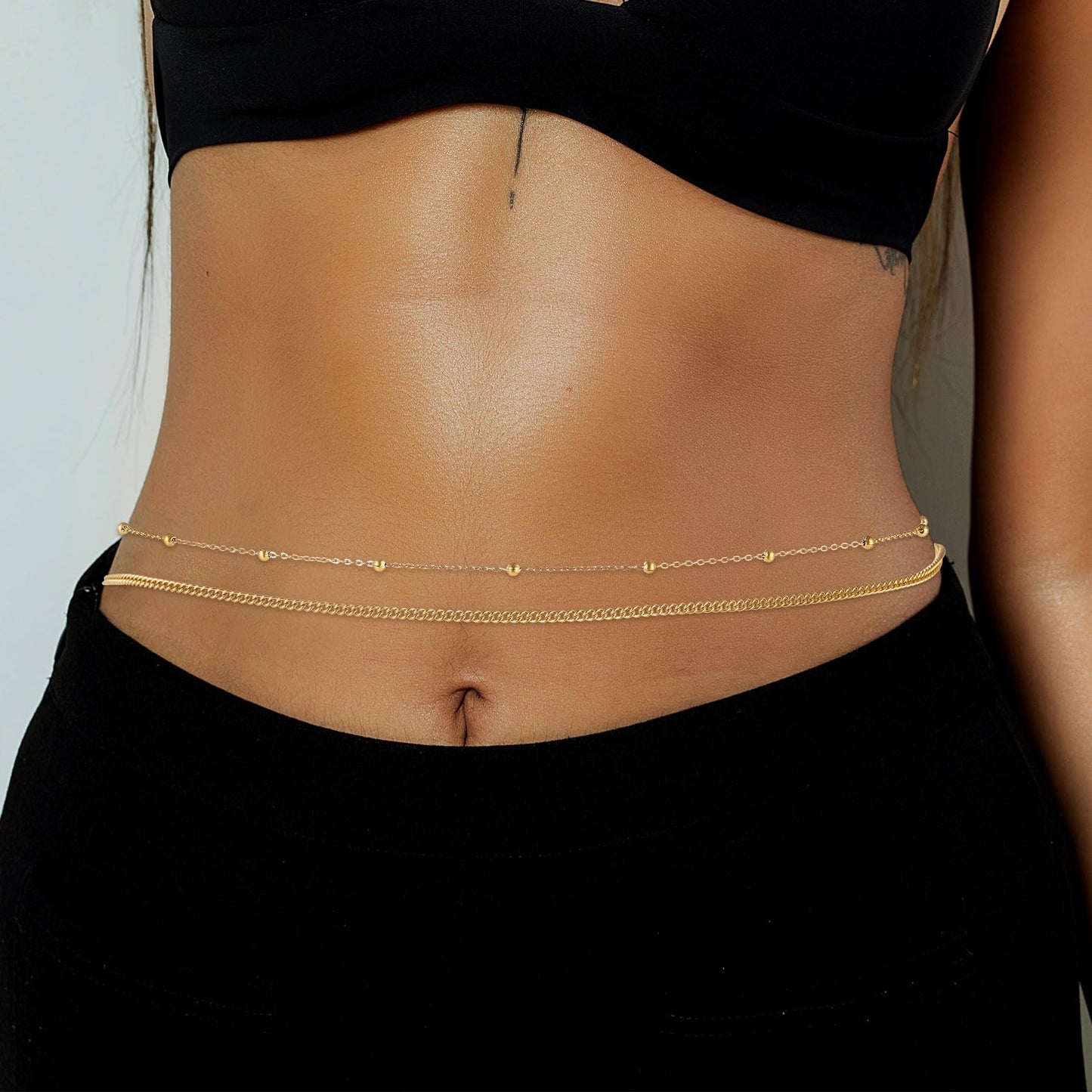 HSWYFCJY 1PCS/2PCS Gold Waist Chain for Women - Adjustable Bead Belly Chain Jewelry Accessories for Sexy Bikini, Waterproof Layered Summer Body Belt Chains for Beach, Party, 26.7"+9.8" Extender