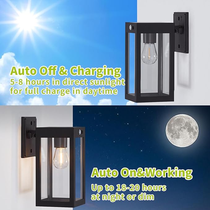 2 Pack Solar Porch Lights Outdoor,Solar Wall Lights with 3 Lighting Modes&Motion Sensor, Dusk to Dawn Sconce Lights Wall Mount,Exterior Wall Lantern Light Fixture for House, Garage,Patio,Shed