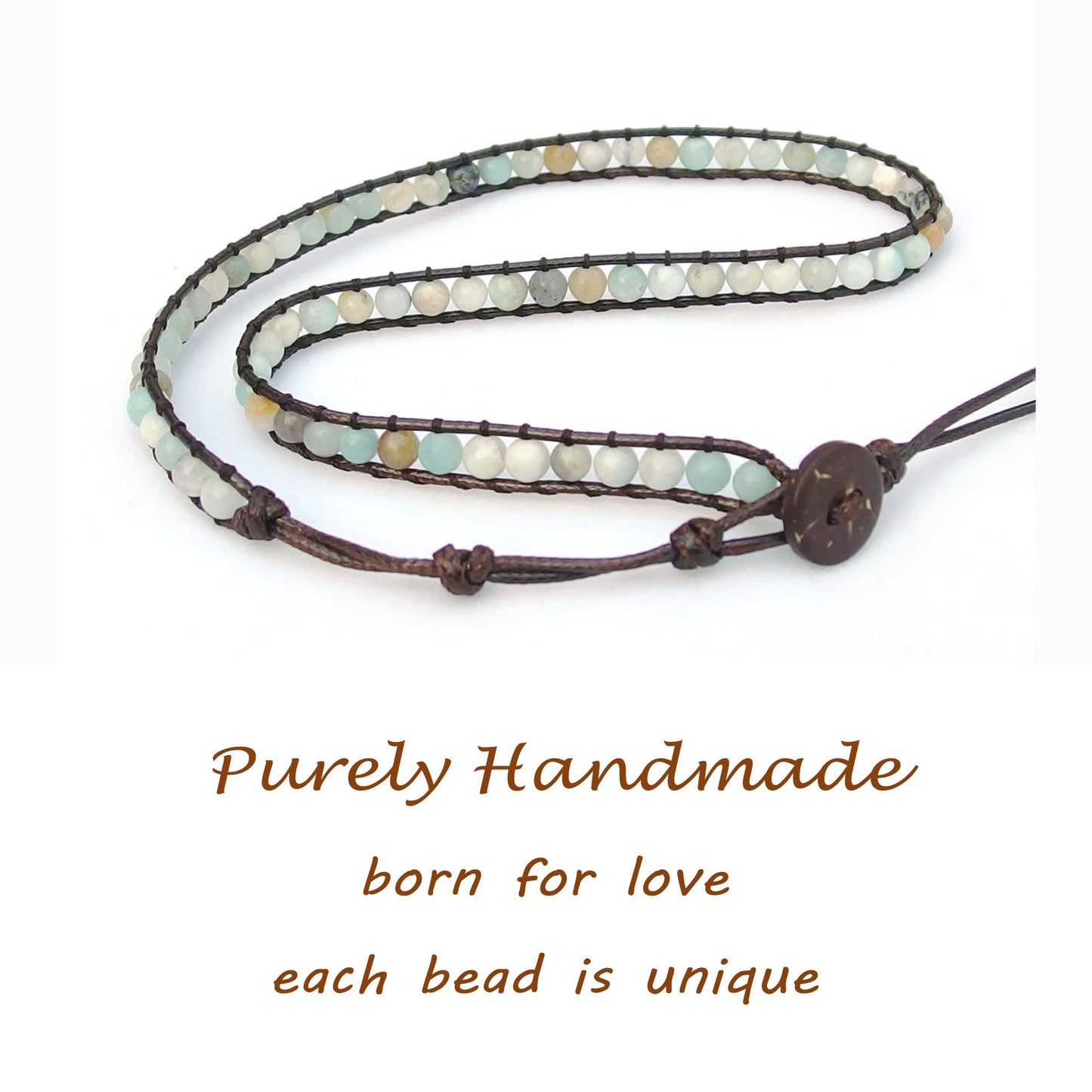 Ayriwoyi Blue Amazonite Bracelet Wrap Bracelets for Women Natural Beaded Stone Leather Wrap Bracelets for Women Bohemian Bracelet
