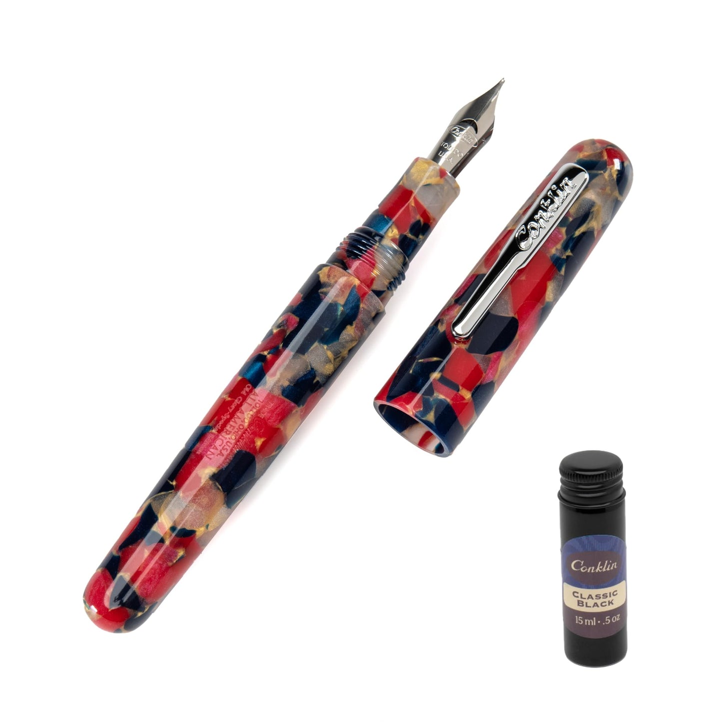 Conklin All American Fountain Pen Old Glory Special Edition – Medium Nib with Free 15ml Conklin Black Ink Bottle – Patriotic Luxury Writing Pen Gift for Collectors and Professionals