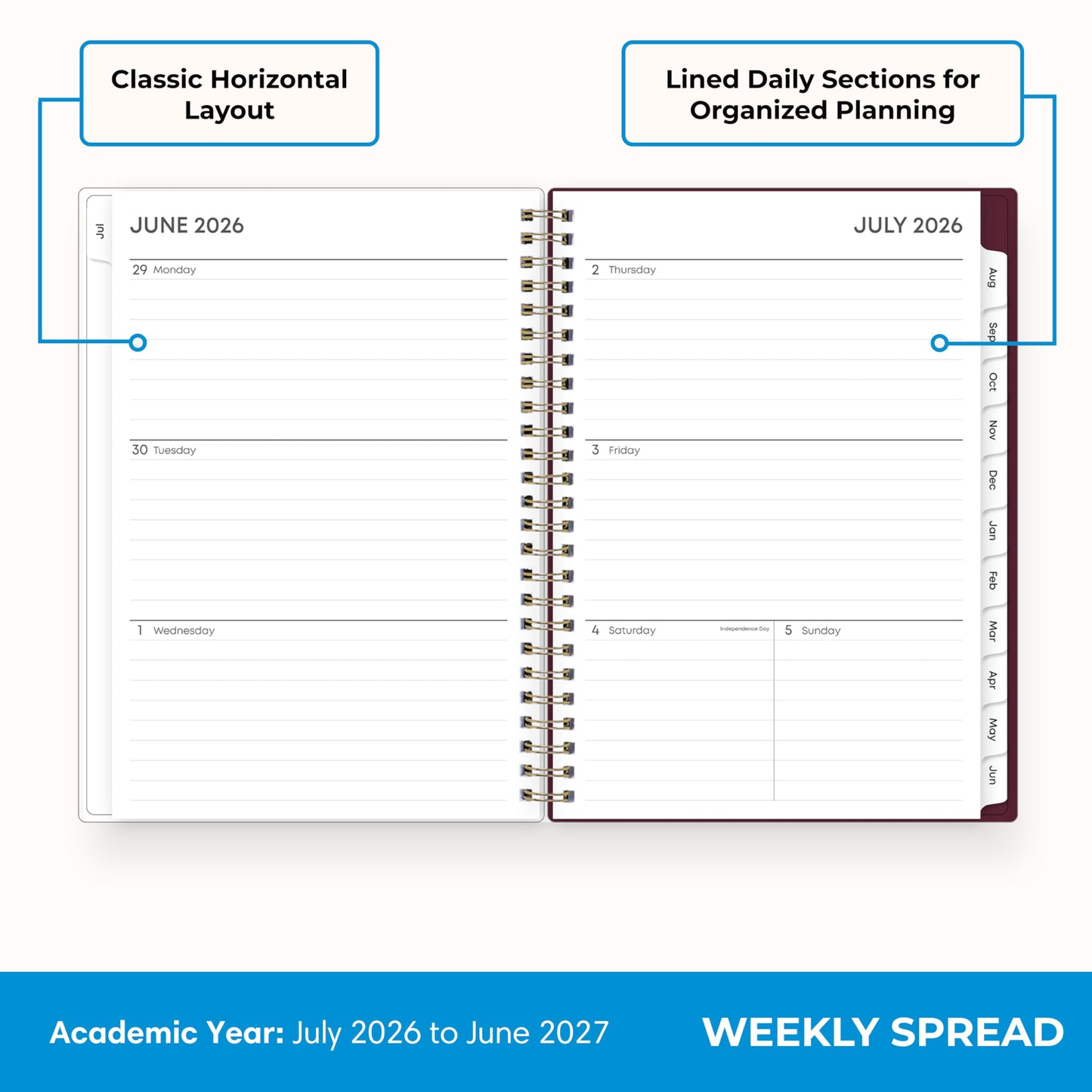 Blue Sky 2026-2027 Weekly and Monthly Academic Year Planner Calendar, July 2026 - June 2027, 5.875" x 8.625", Flexible Pocket Cover, Wirebound, Laminated Tabs, Includes Extra 30 Sheets of Notes, Dark Peonies