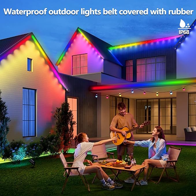 32.8FT Outdoor LED Strip Light Waterproof,IP68 Outside RGB+IC Light Strip with App/Remote Control,Chase Mode,Music Sync Rope Light for Balcony,Deck,Rooftop,Garden,Pool