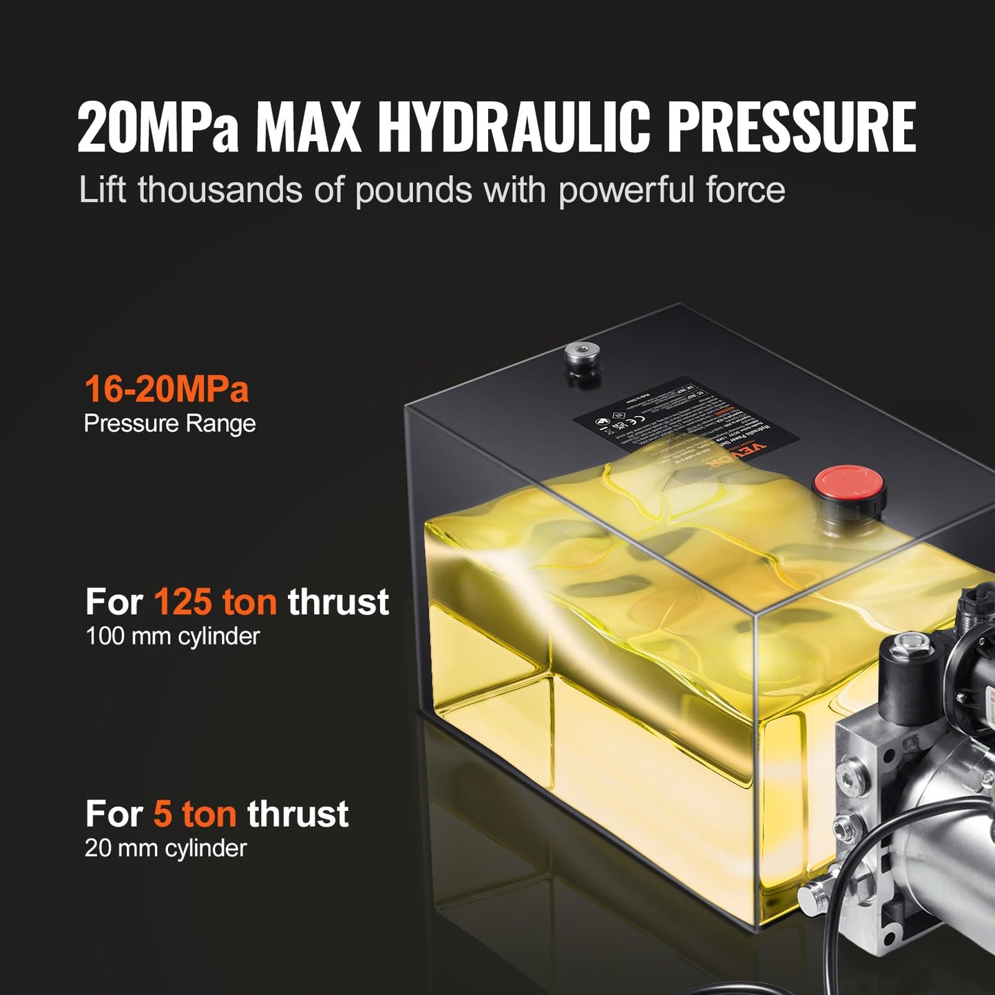VEVOR Hydraulic Power Unit 12 Quart Hydraulic Pump 12V Dump Trailer Pump Single Acting Hydraulic Power Pack 3200 PSI Electric Hydraulic Pump with Steel Reservoir for Car Lift