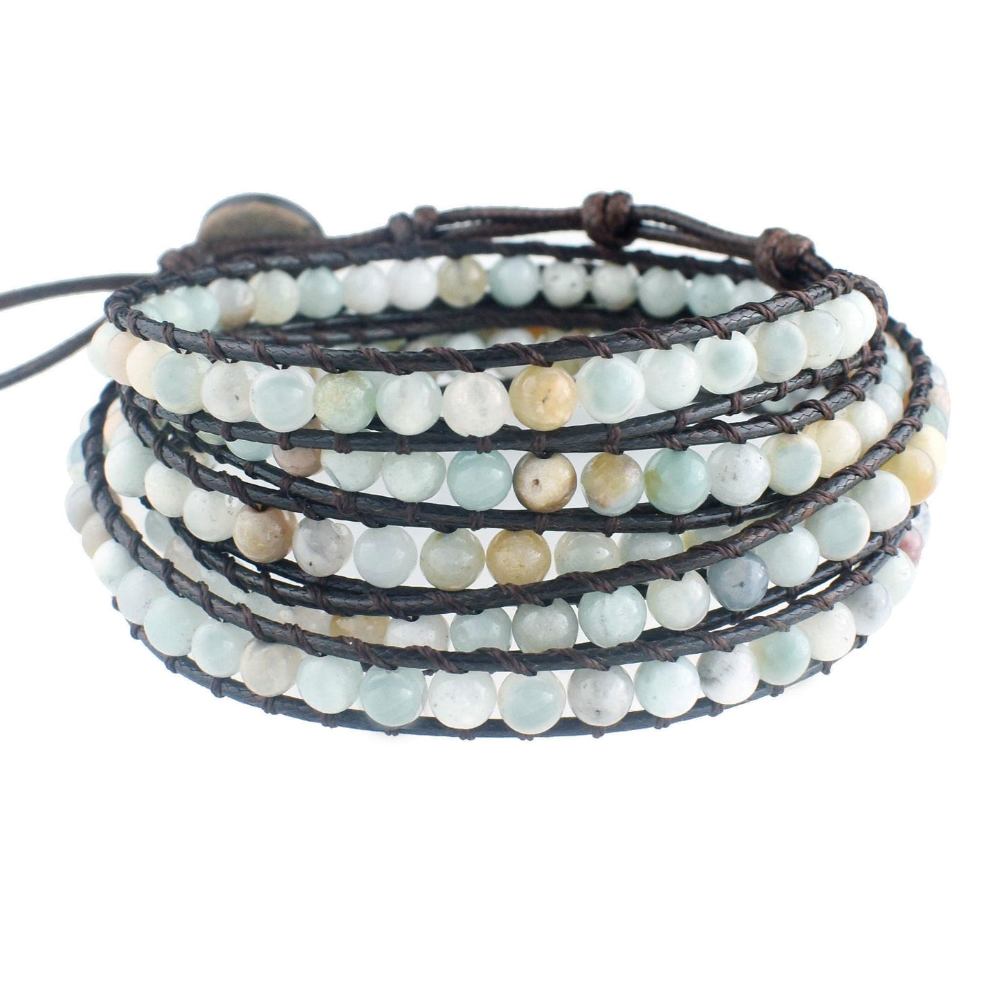 Ayriwoyi Natural Stone Amazonite Bracelet, 5 Wraps Adjustable Handmade Bracelet for Women, Boho Beaded Bracelet, Mother's Day Gift