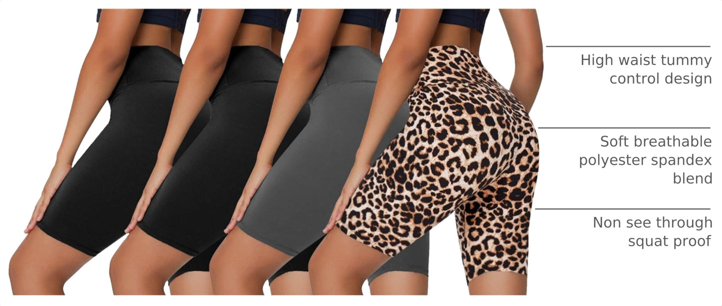Sundwudu 4 Pack Biker Shorts for Women - 8” High Waist Tummy Control Summer Workout Shorts for Running Yoga Athletic