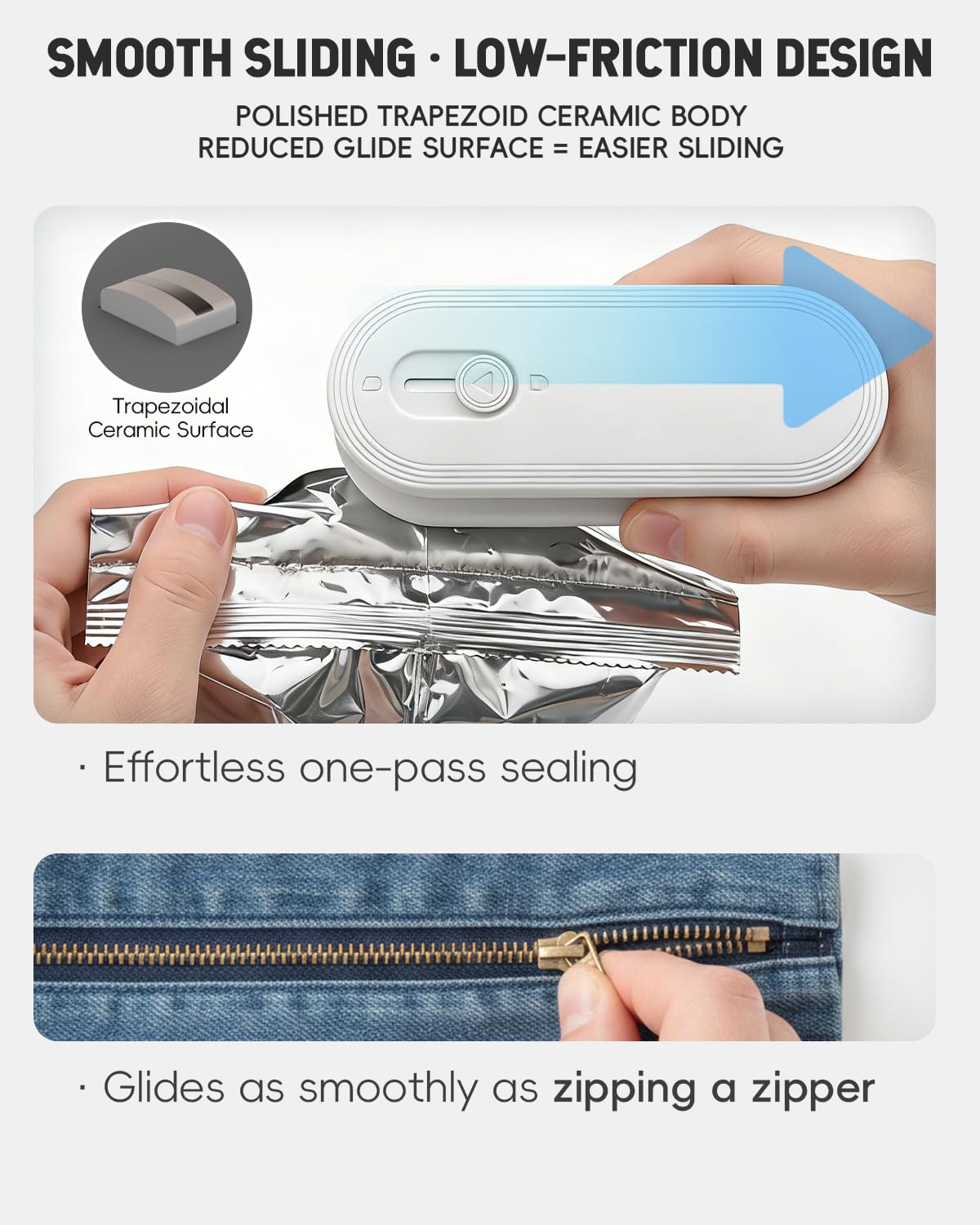 Mini Bag Sealer with Cutter and Magnet, 1800mAh Rechargeable Bag Resealer Handheld, Portable Heat Sealer for Plastic Snack & Chip Bags, Upgraded, Gift for Women, Food Saver, Kitchen Storage (White)