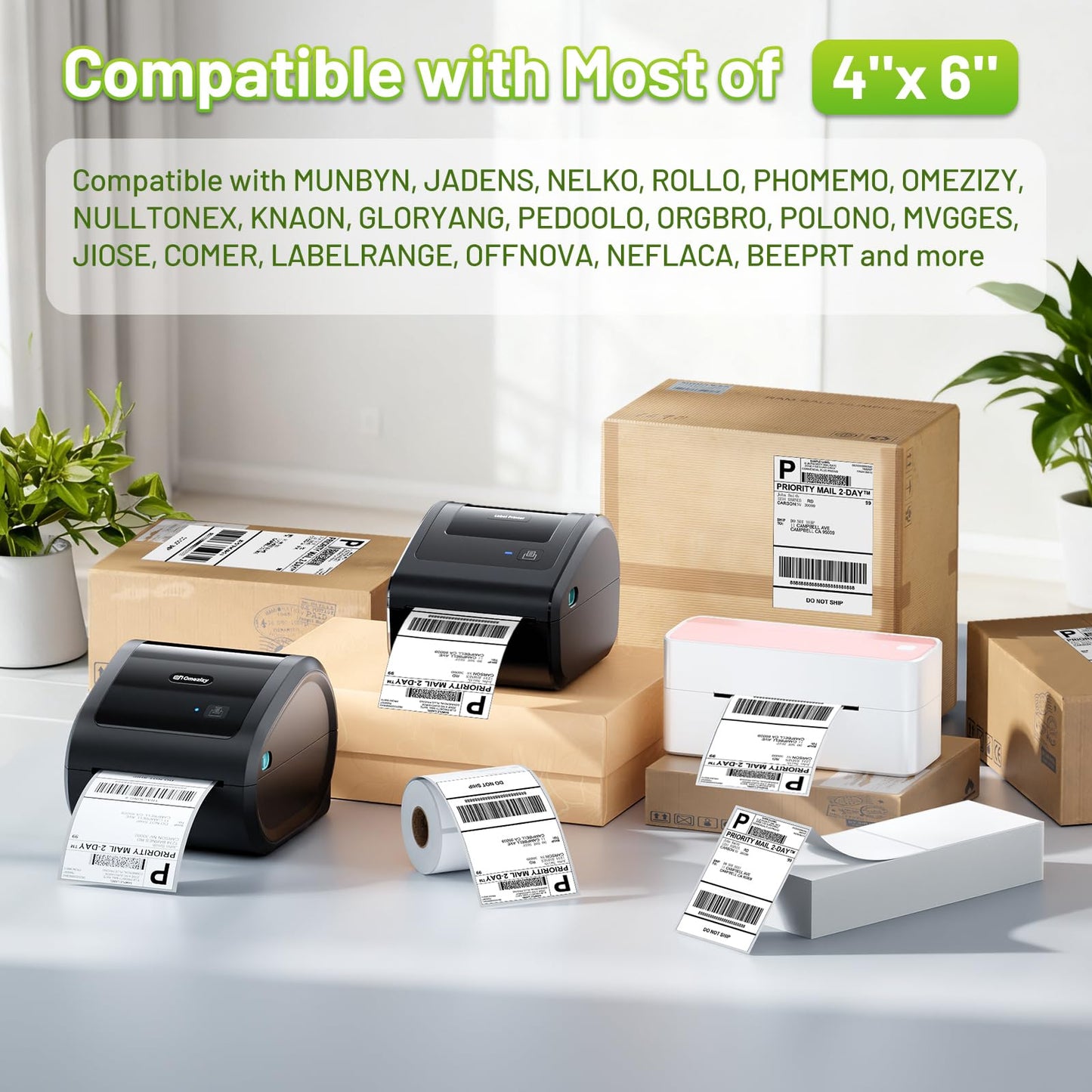 Omezizy 4x6 Thermal Labels, Shipping Address Label (Pack of 250 4x6 Roll Labels) - Compatible with JADENS, ASprink, Phomemo, Rollo, Zebra, Omezizy and Other Thermal Printers