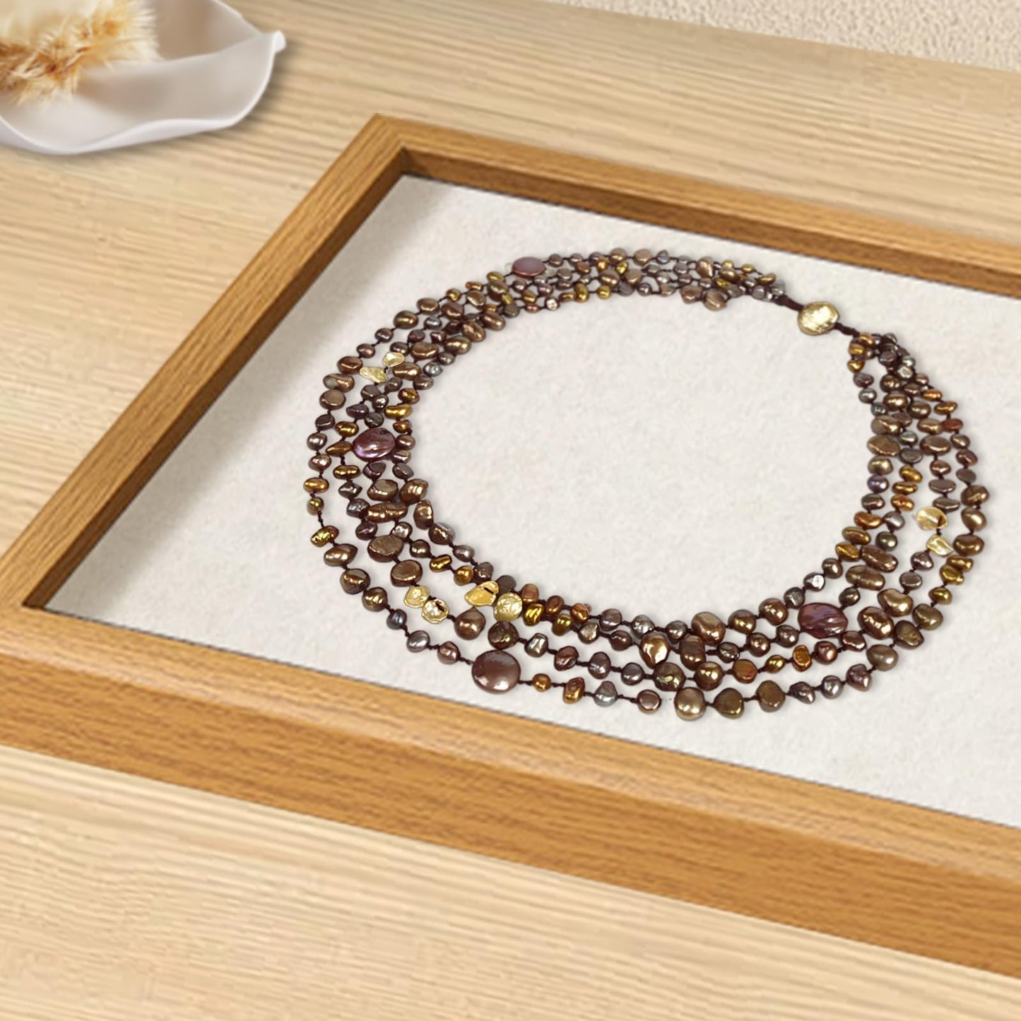 Elegant Multi-strand Baroque Pearl Necklace - Handcrafted Earth-Tone Jewelry with Unique Pearl Clasp Beaded Charms Baroque Necklace Luxury Jewelry Gift