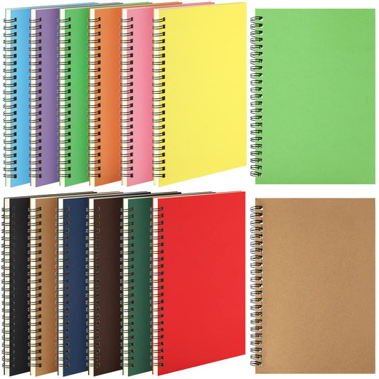 Leelosp 12 Pack Small Spiral Notebook Lined Spiral Journal College Ruled Notebook Wire Bound Kraft Cover, 120 Pages for Work (Multicolor,5.5 x 8.3 Inch)