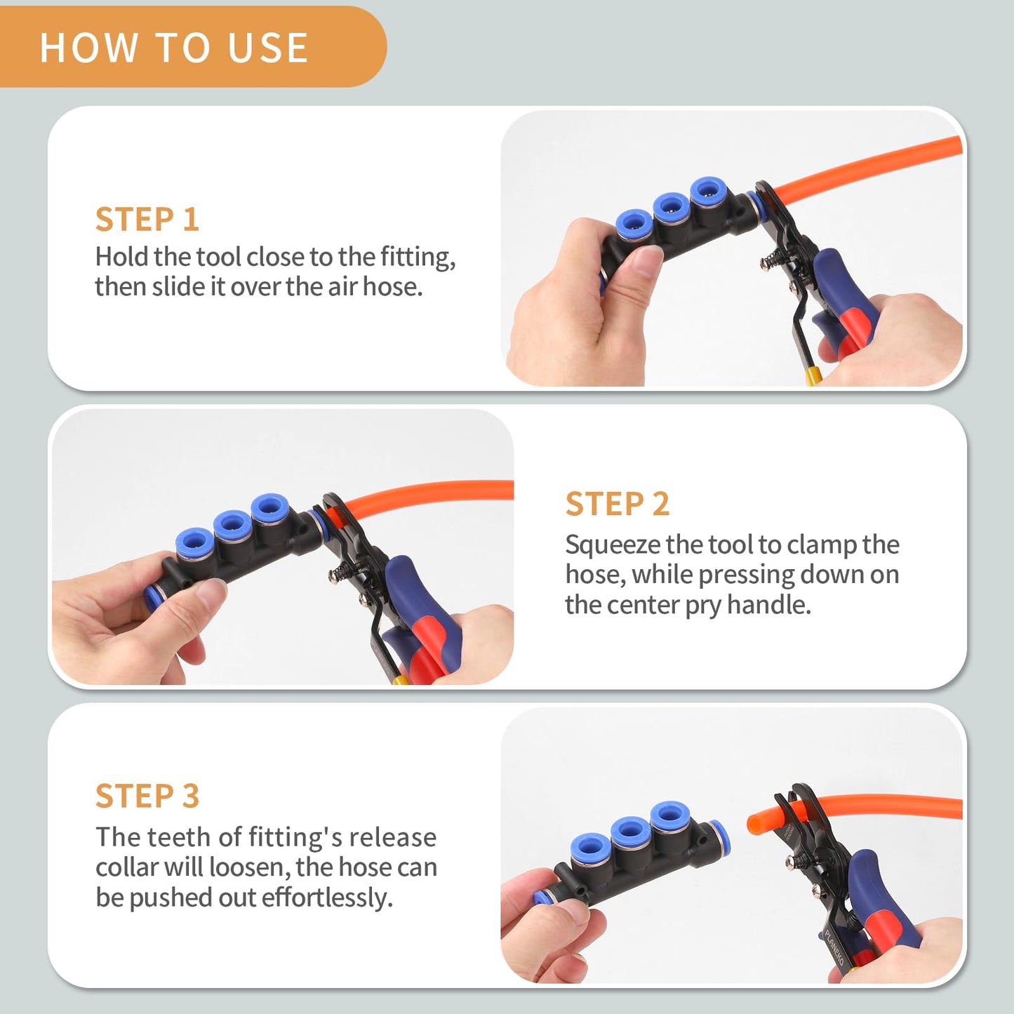 PLANEKO Air Line Pliers Push to Connect Fitting Disconnect Tool for 3/8" 1/2" Pneumatic Hose Quick Connect Fittings Removing Air Line Removal Tool Hose Release Pliers for 10mm 12mm Push Fit Connector
