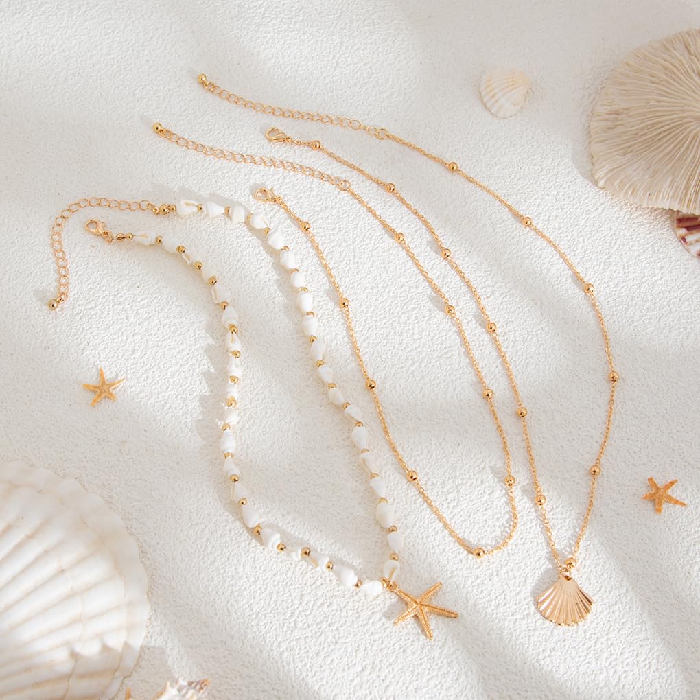 Twentylo Layered Gold Chunky Starfish Necklace for Women,Trendy Boho Shell Choker Necklace,Dainty Beach Holiday Dress Jewelry (Layered)