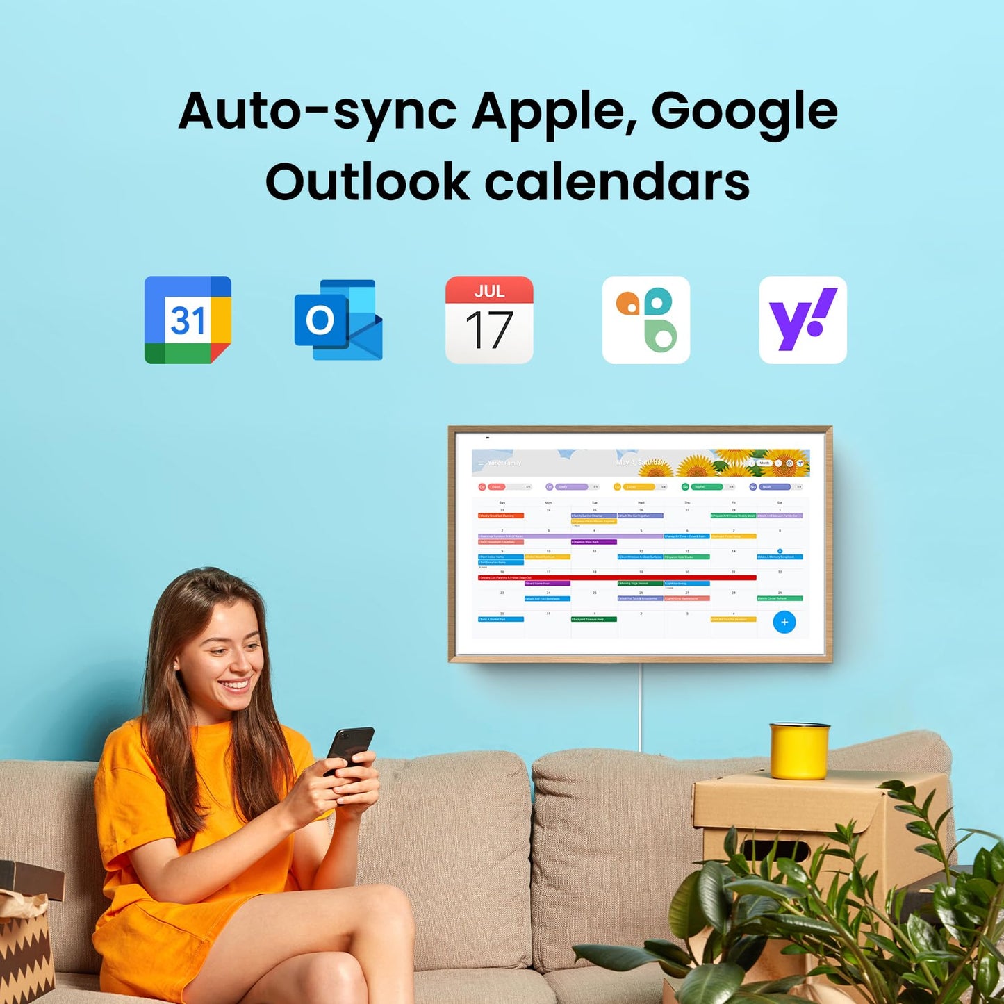 Apolosign 15.6-inch Digital Calendar : Dual Mode Smart Wall Planner, No Subscription, Install Apps, Sync Calendars, Electronic Touchscreen Interactive Display for Family Schedules, Chore Chart - with Stand (Teak)