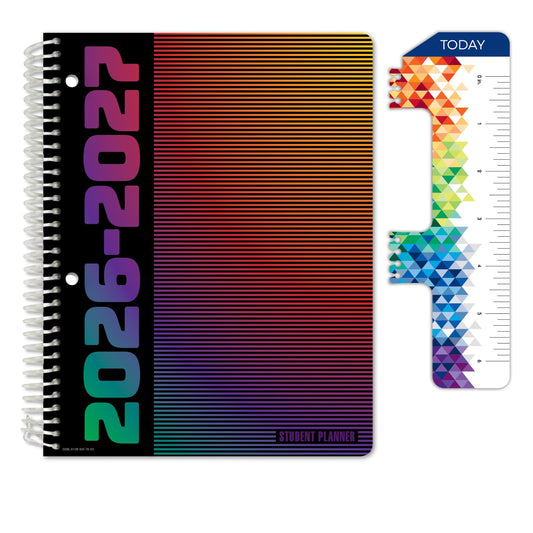 Global Datebooks 2026-2027 Middle & High School Student Planner 7" x 9" - Dated Weekly & Monthly Academic Planner w/Ruler/Bookmark & Stickers, Ideal for Homework, Matrix Style, Spectrum