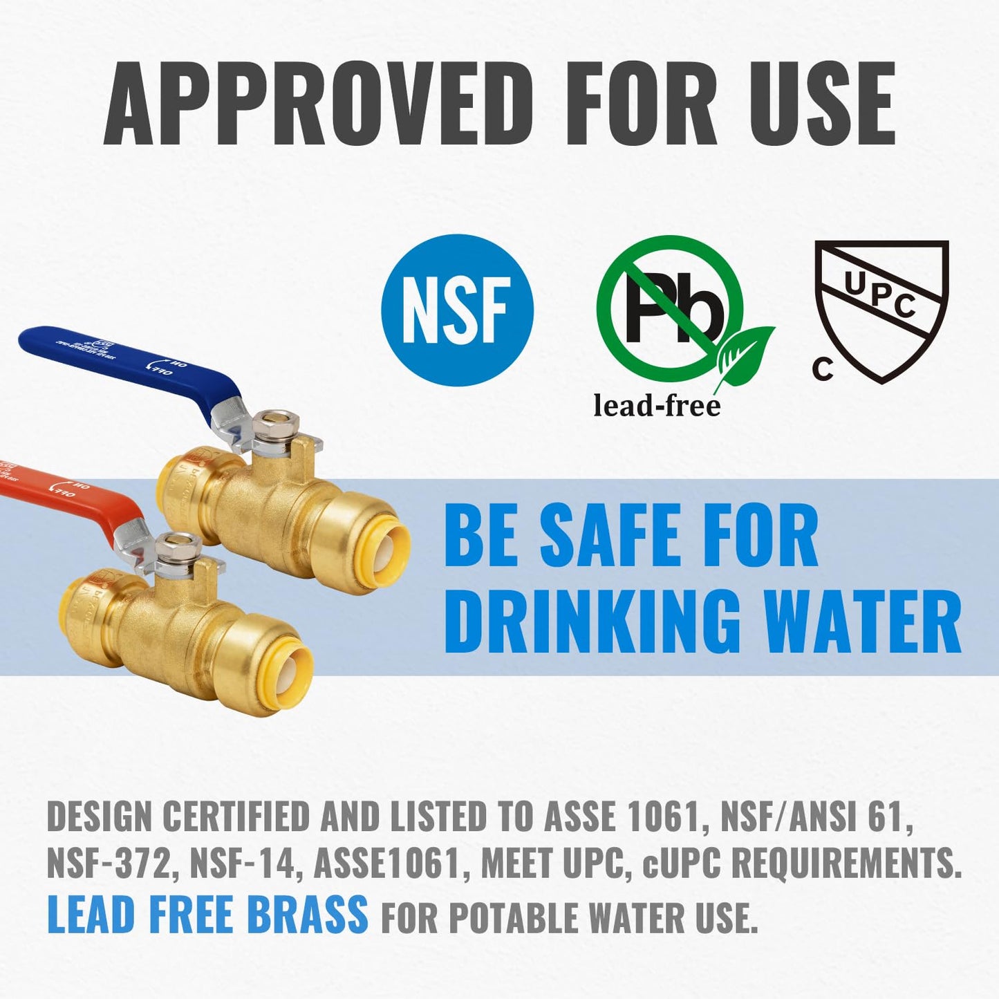 Shut Off Ball Valve 1/2 Inch, SUNGATOR 1/2 Inch Ball Valve, Push-to-Connect Water Shutoff, Easily Match to Pipe using Red and Blue Handle, No Lead Brass Fittings for PEX Pipe, Copper, CPVC, Pack of 2