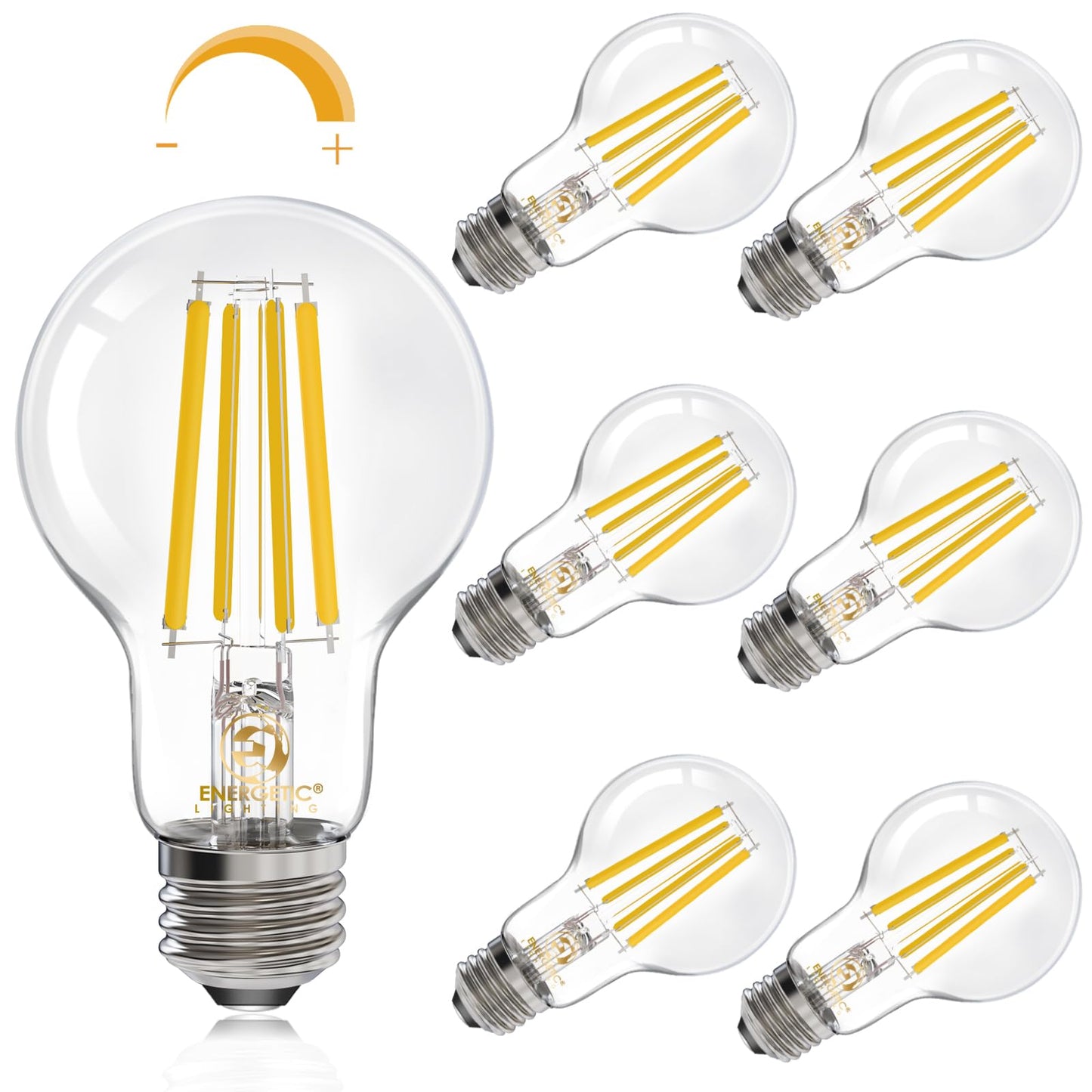 Energetic Dimmable A19 LED Edison Light Bulb, 12W Equivalent 100W, 1600LM High Brightness, 3000K Warm White, Clear Antique LED Filament Bulb for Home, Bathroom, E26 Standard Base, 6-Pack