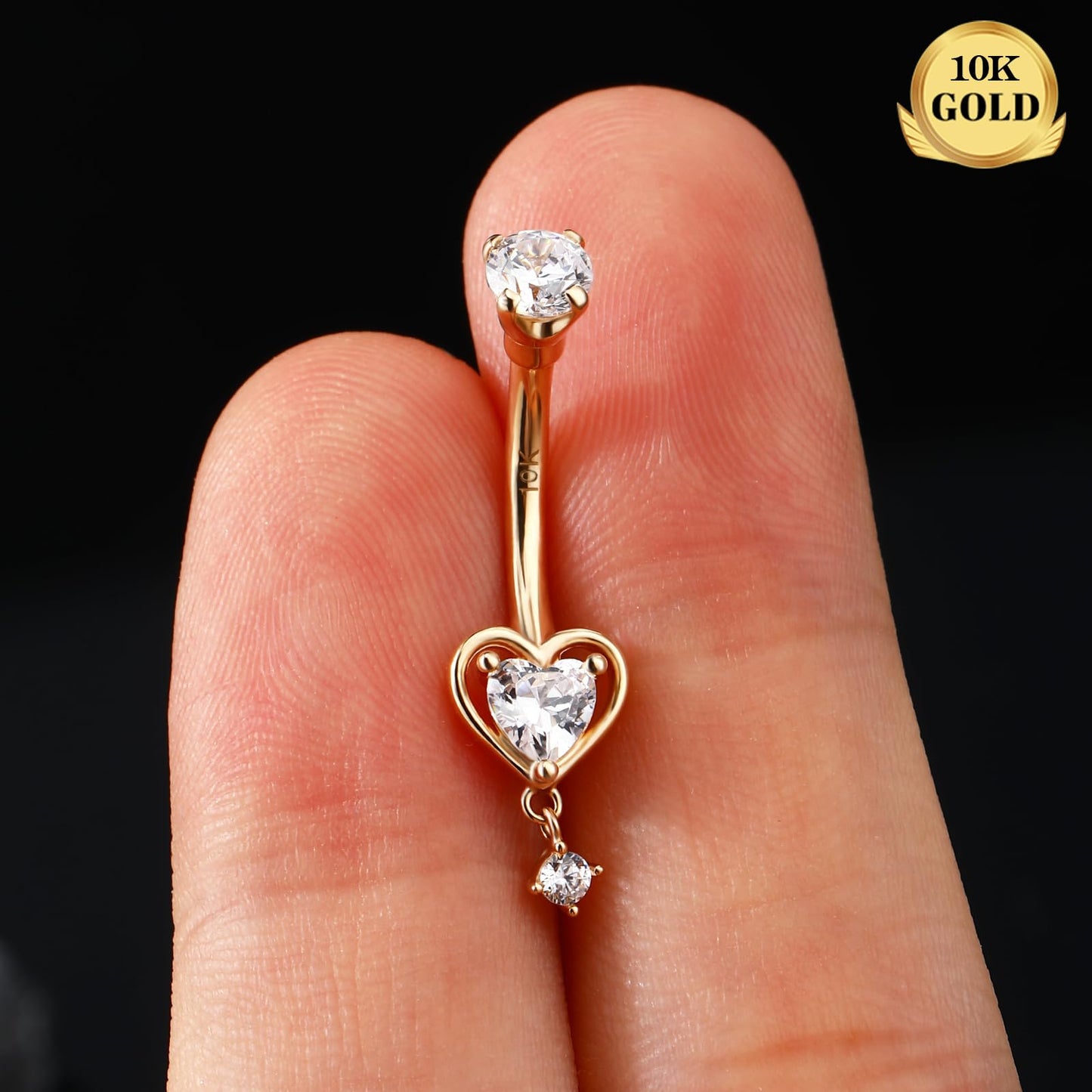 Melighting 10K Solid Gold Belly Button Ring Heart Belly Ring Gold Dangle Belly Piercing Jewelry 14G Navel Ring for Women