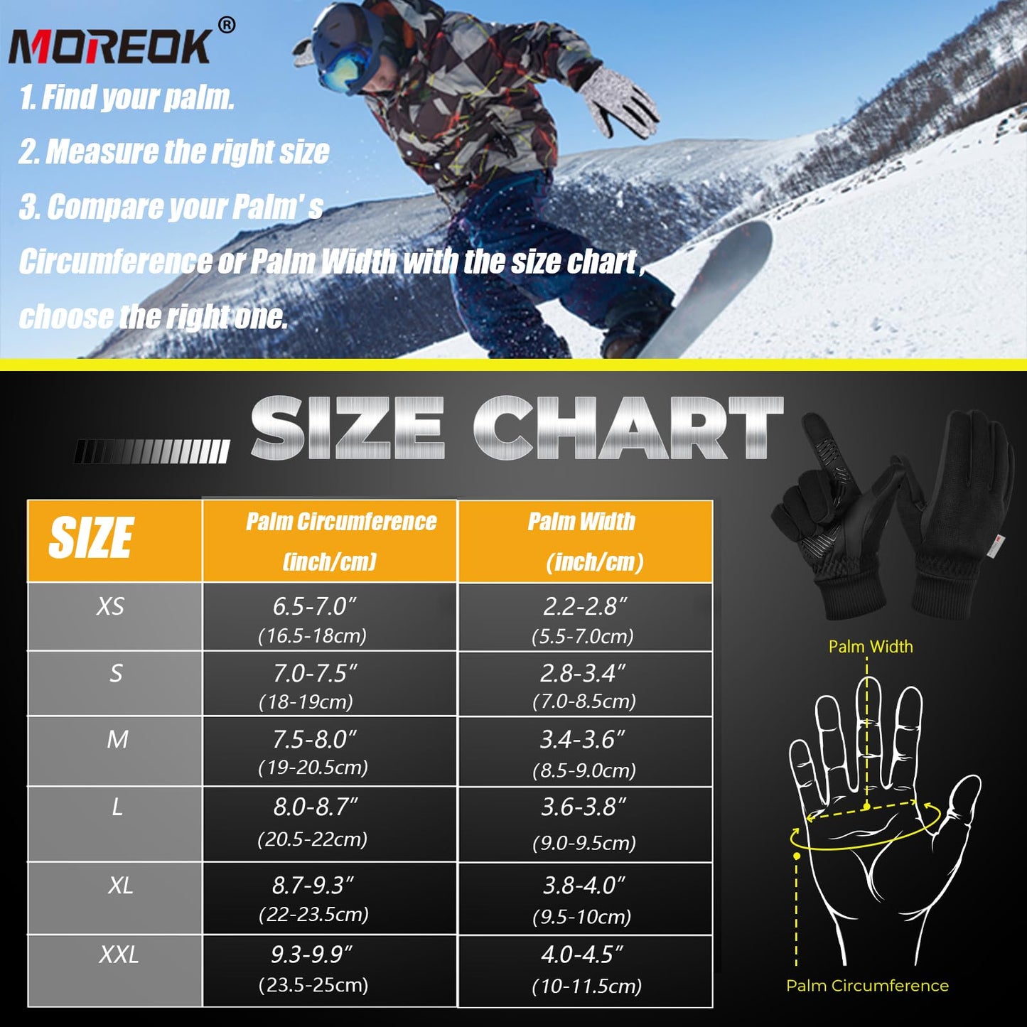 MOREOK Winter Gloves for Men/Women -10°F 3M Thinsulate Warm Touch Screen Snow Ski Bicycle Bike Gloves for Driving/Cycling/Running/Hiking-Black-L