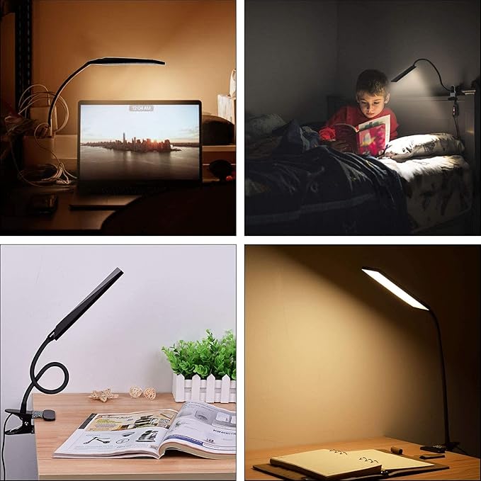 Vansuny Clip on Light LED Desk Lamp with Eye-Caring LED Light and Metal Clip, 11 Level Brightness 3 Color Modes, Power by USB Port 5W Adjustable Neck Reading Lamp for Home and Office (5W, Black)
