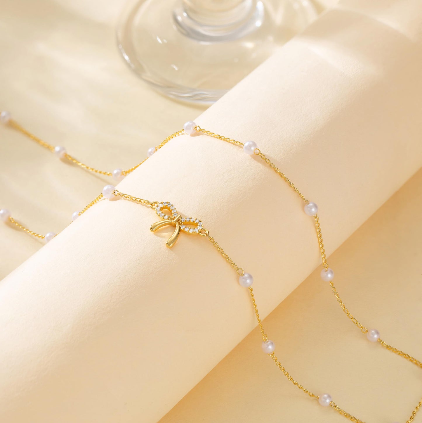 CHESKY Gold Waist Chain, 14k Plated Pearl Body Chain Jewelry for Women Non Tarnish Adjustable Belly Chain Waterproof Waist Beads for Womens Dainty Chain Belt Gold Bow Prom Jewelry for Women