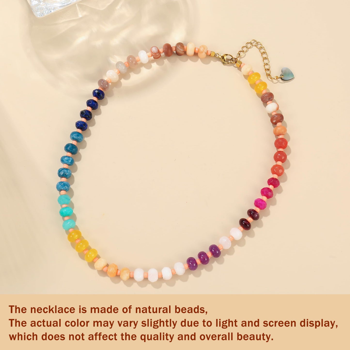 Gemstone Beaded Necklace for Women Colorful Natural Stone Freshwater Pearl Surfer Beach Rainbow Necklace Jewelry Gift