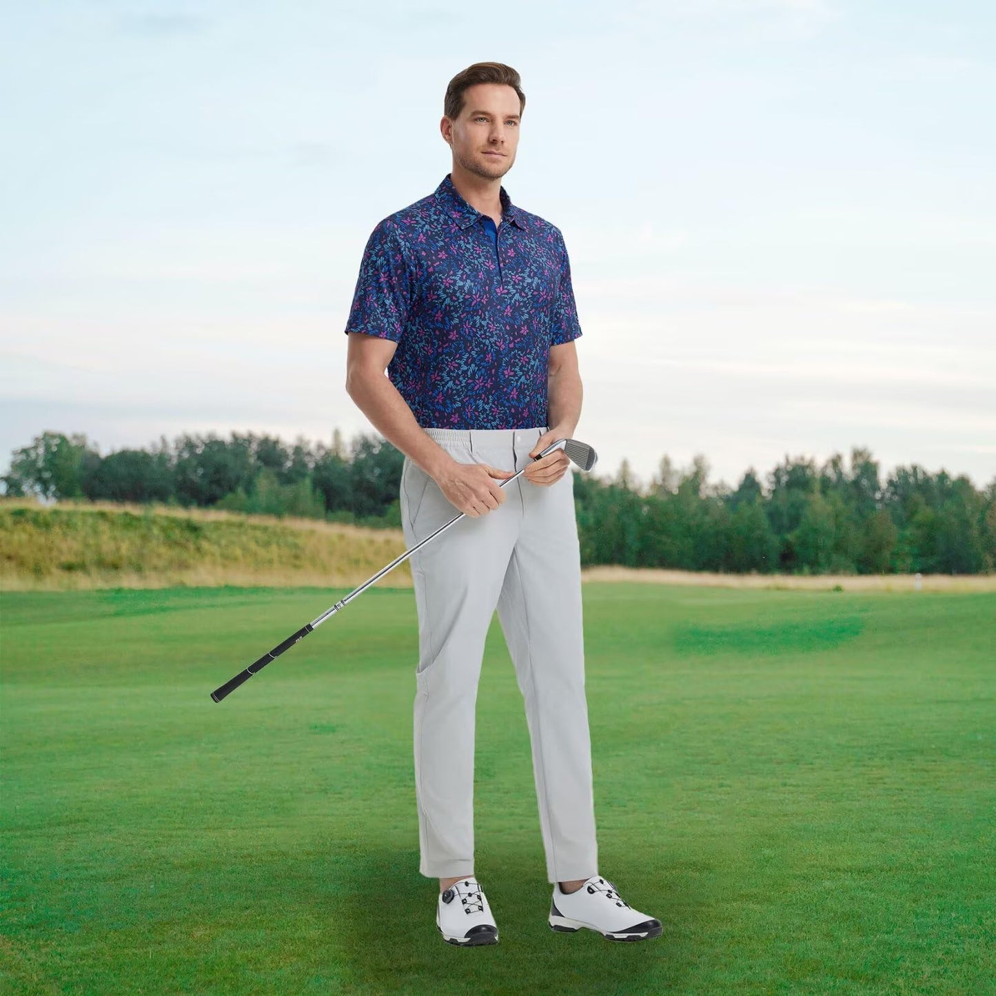 M MAELREG Polo Shirts for Men Quick Dry Fit Short Sleeve Performance Moisture Wicking Print Men’s Golf Shirts