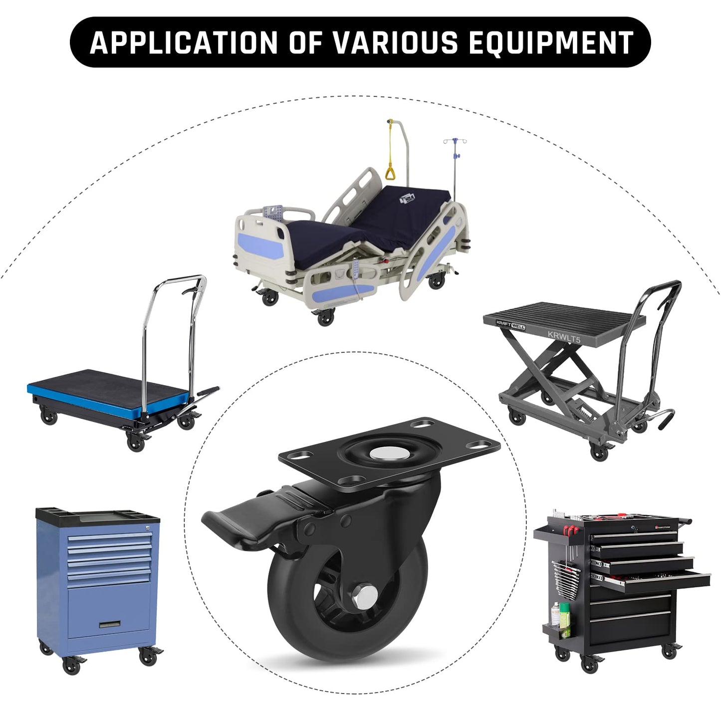 Apllamo 4" Casters Set of 4 ，4 Heavy Duty Quiet Casters, Max Load 22000LBS. Suitable to do Soft Wheels for cart ，Caster Wheels Glide Quietly and Protect The Floor, casters Set of 4 Heavy Duty.