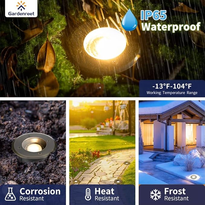 Gardenreet Landscape Well Lights Brass - Ip65 Electric Hardwired Low Voltage In Ground Lighting, LED 12V Waterproof Directional Fixture, Antique Bronze for Tree Pathway Wall Without MR16 Bulb