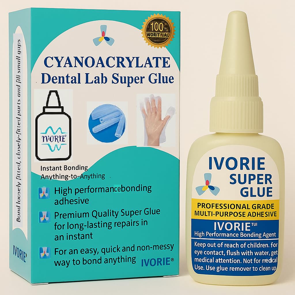 IVORIE Super Glue Adhesive Instant Bonding Cyanoacrylate Acrylic - Dental Laboratory Tools (Transparent Clear Color - 30gr)