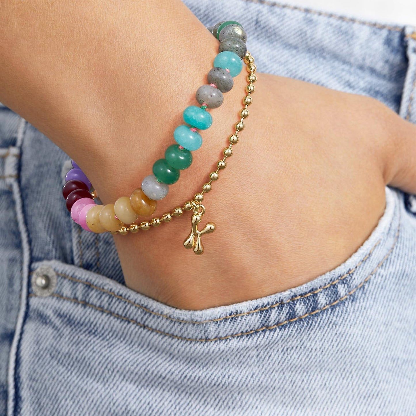 KissYan Beaded Bracelets for Women, Colorful Gemstone Boho Bead Bracelet for Beach, Natural Stone Handmade Summer Jewelry Gifts Style 2