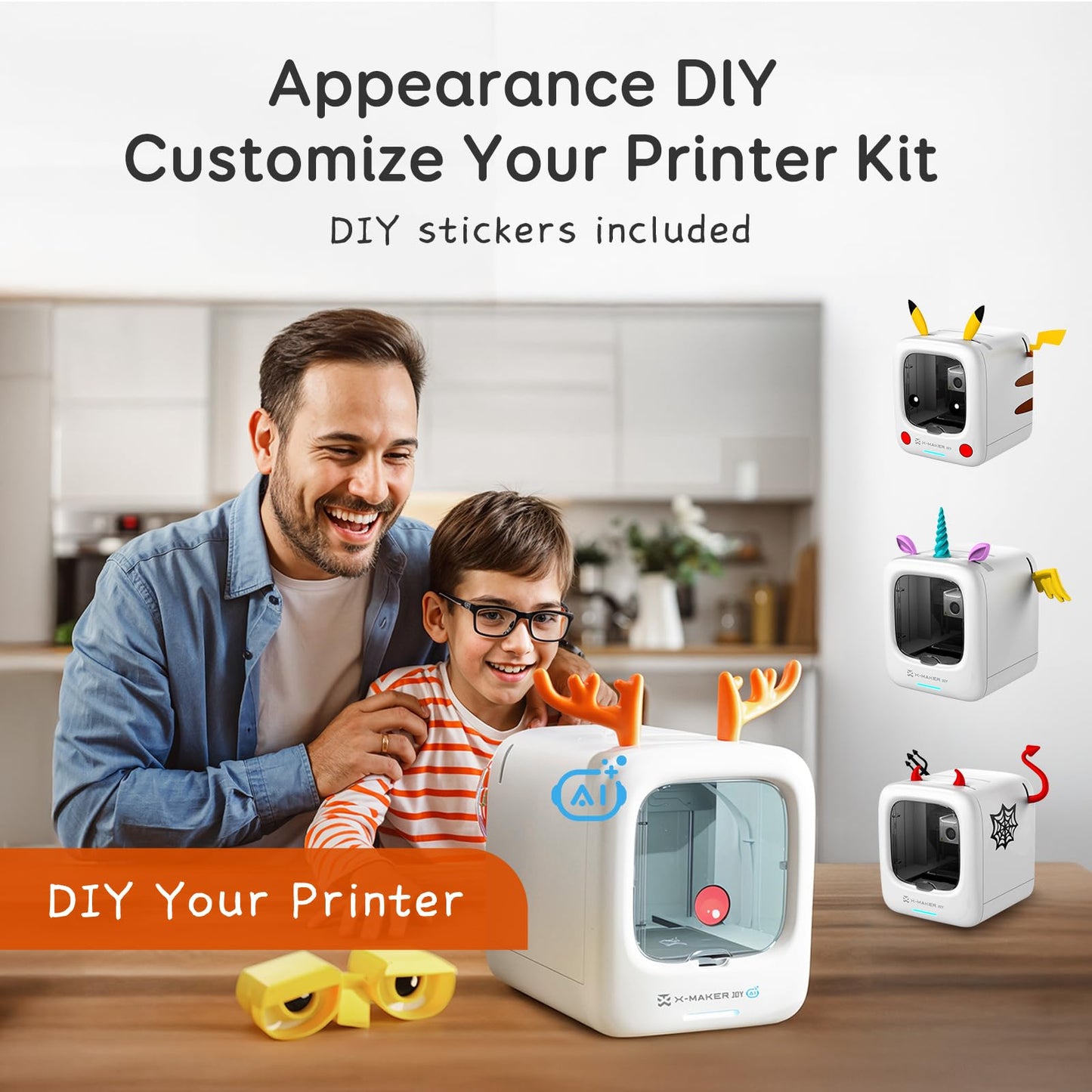 AOSEED 3D Printer for Kids, Fully Assembled AI 3D Printer with 1500+ Models & 17+ Modules, 400mm/s High Speed, Auto Leveling, STEM Toy Gift with 8 PLA Filaments for Home & School, X-Maker Joy AI+