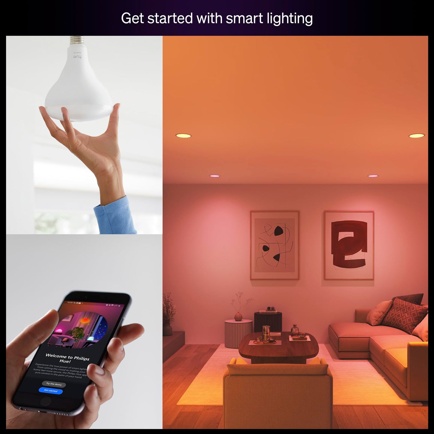 Philips Hue Essential Smart LED BR30 Bulb 1-Pack, White and Color Ambiance, E26, 7.2W, 2200K-6500K, 650 Lumens, Dimmable, Works with Alexa, Google Assistant, Apple Home