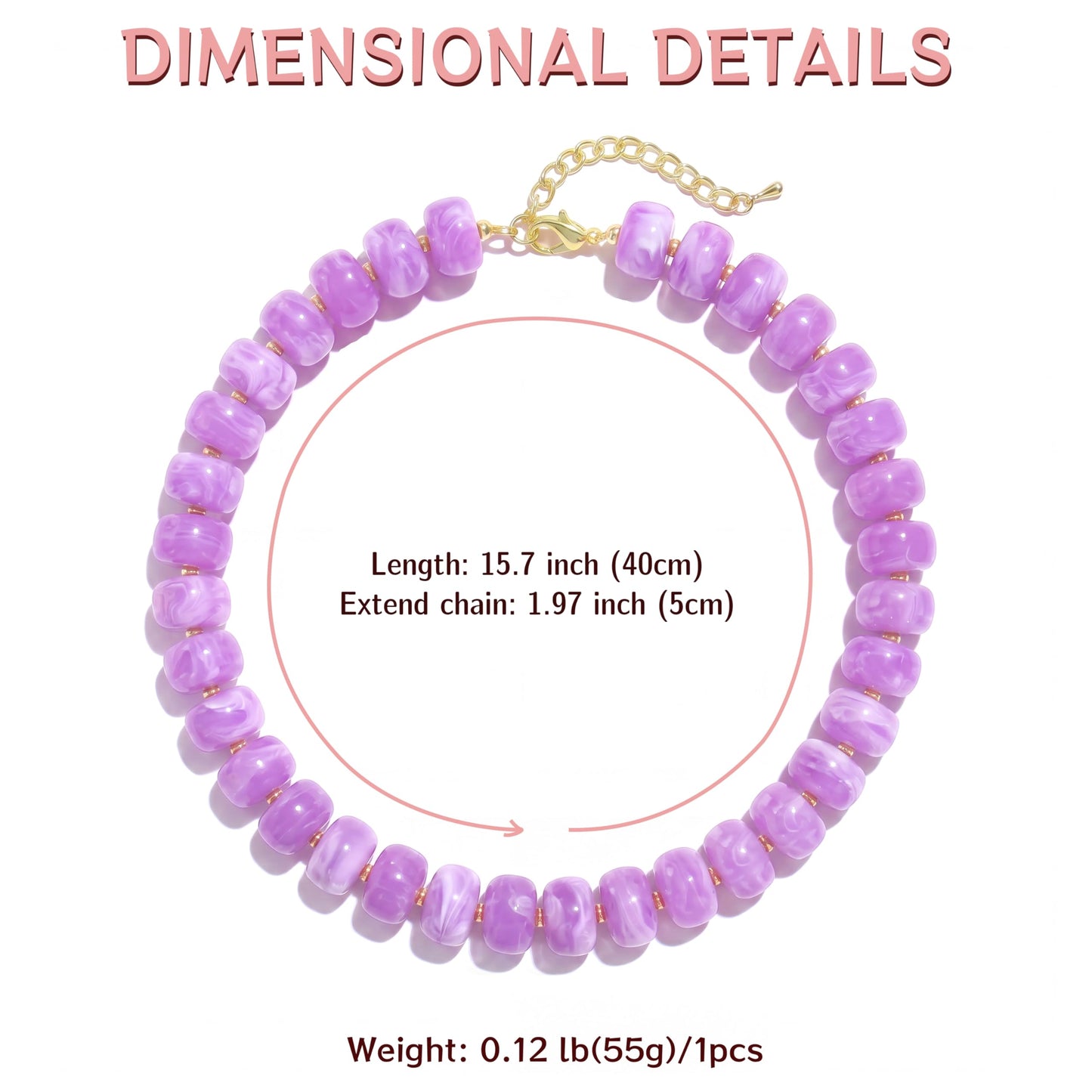 Badu Purple Chunky Beaded Necklace for Women Boho Bead Choker Necklace Summer Fashion Trendy Jewelry Gift